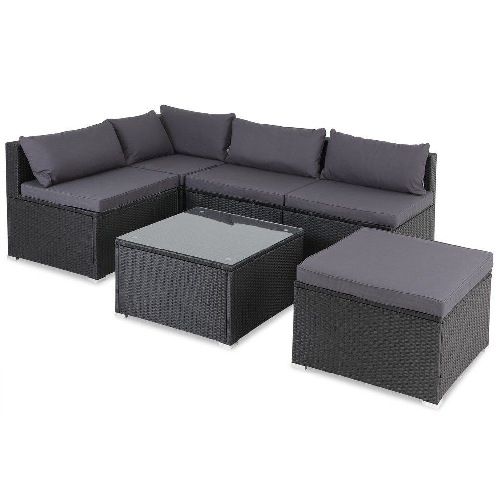Casaria Loungeset, XL mit Auflagen Kissen Tisch Glasplatte Kombinierbar Gartenmöbel