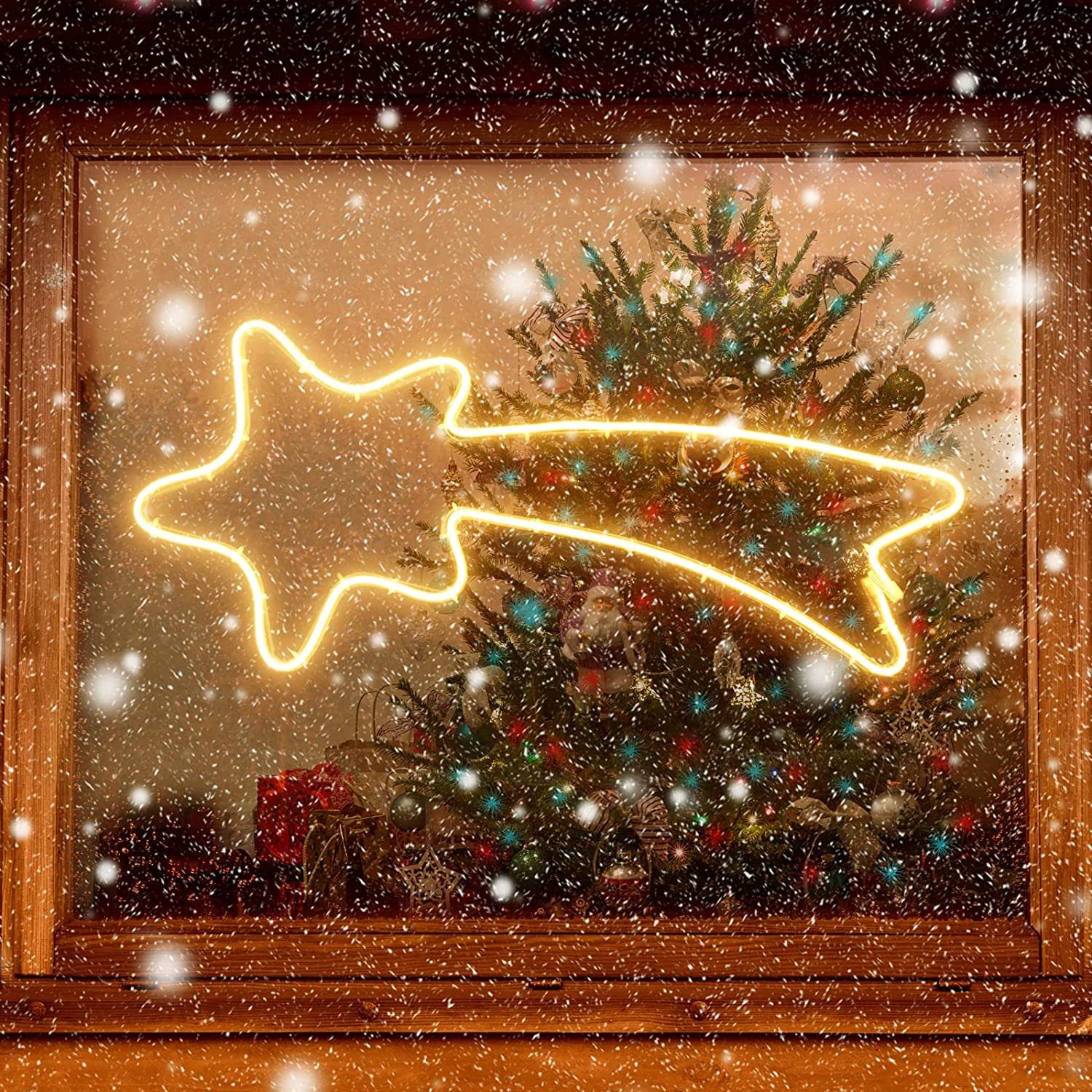Salcar LED-Lichterkette 70cm 240er LED Neonlicht Stern Außen Sternschnuppe Weihnachtslicht, Fenster LED Lichterkette Garten Weihnachtsdeko Warmweiß