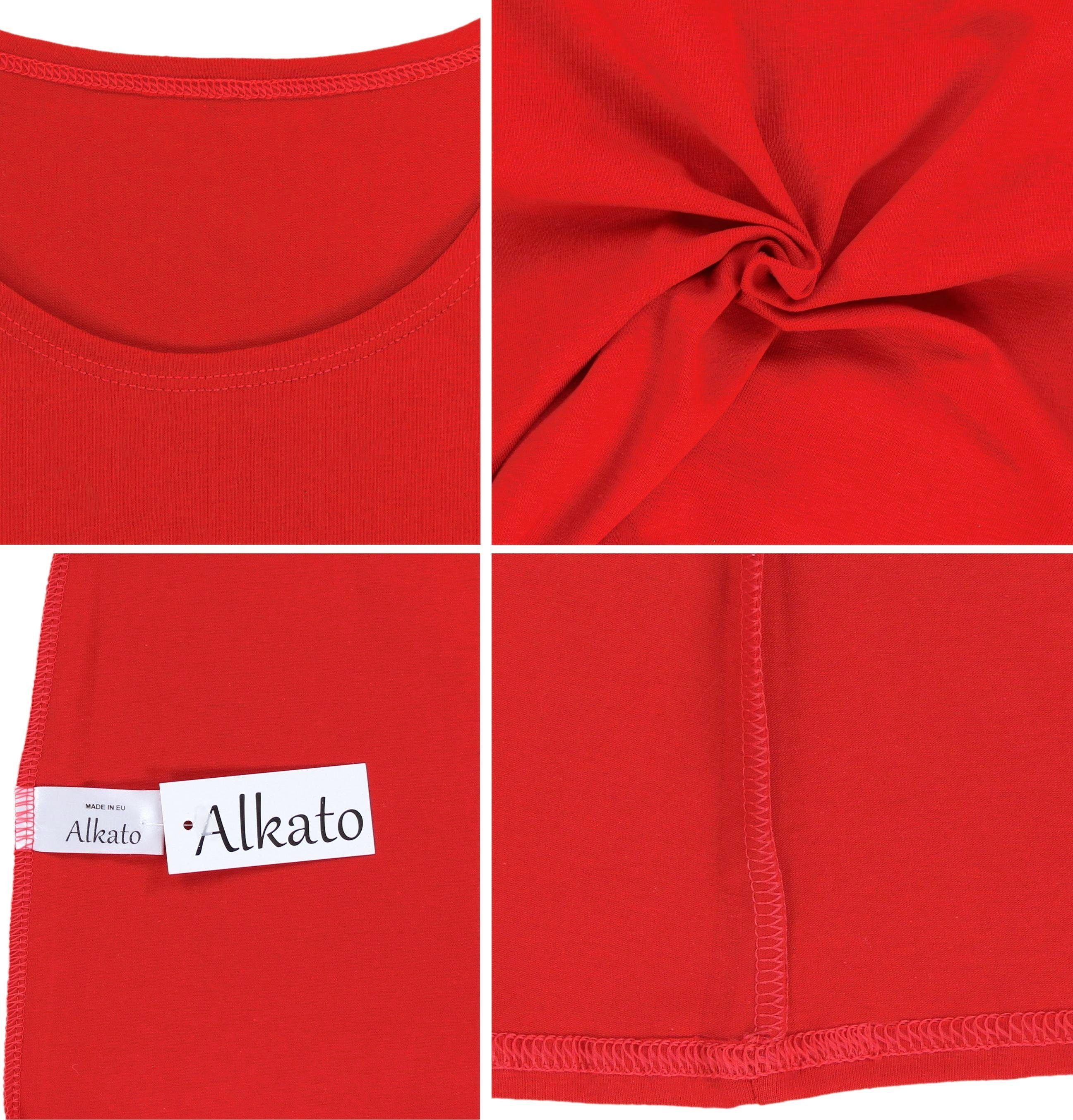 Alkato Longshirt Shirt 3/4 Arm Rundhals Rot Damen mit Alkato