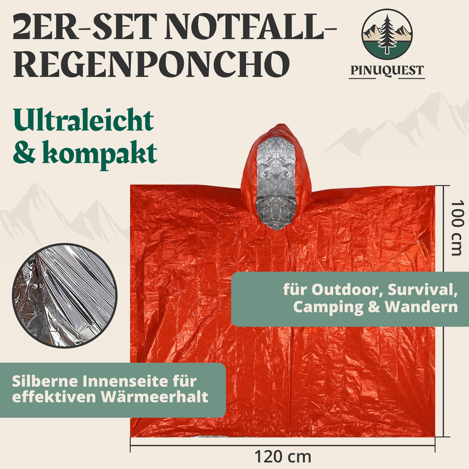 PINUQUEST Regenponcho Notfall-Poncho 26 µm signalorange (2-St) Poncho für N günstig online kaufen