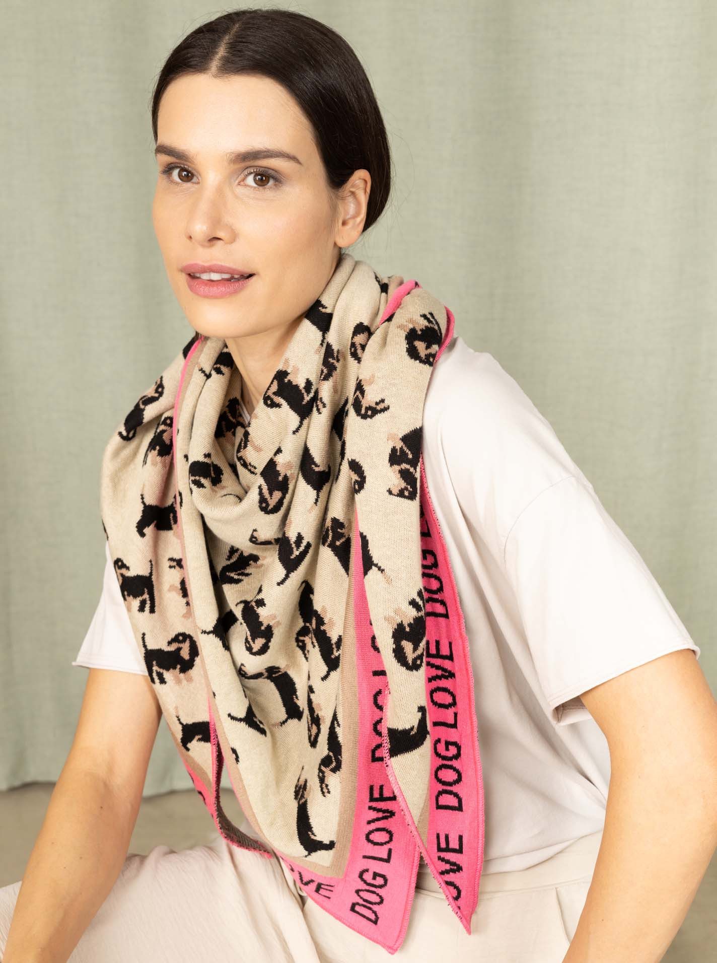 Zwillingsherz Dreieckstuch, Tiermotiv, Schriftzug, wärmend, Strick günstig online kaufen