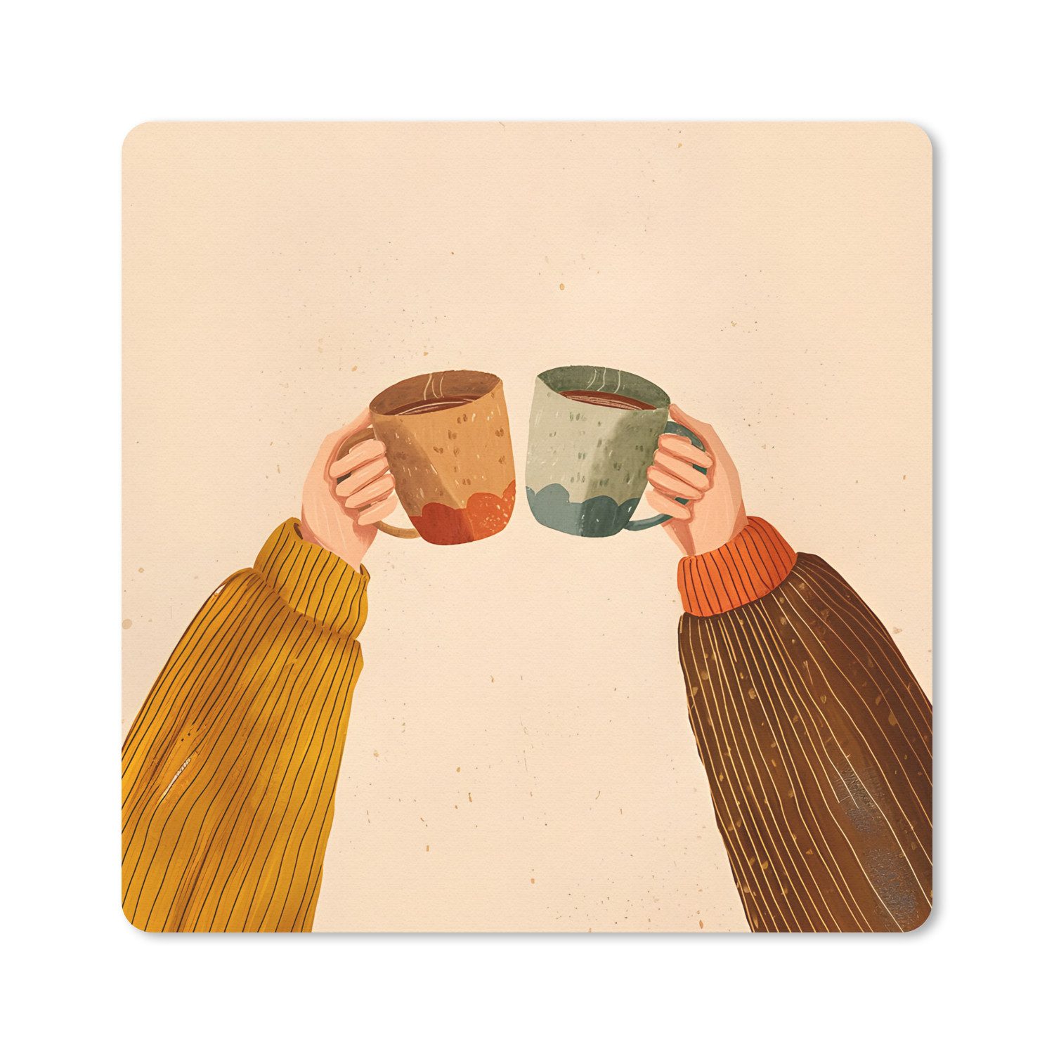 MuchoWow Mauspad Illustration - Becher - Prost - Braun (1-St), Mauspad, Büro Zubehör, Dekoration, Desk Mat, 30x30 cm