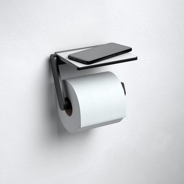 Keuco Toilettenpapierhalter Plan (Vormontiert), Papierhalter aus Metall, mit Ablage, WC-Rollenhalter