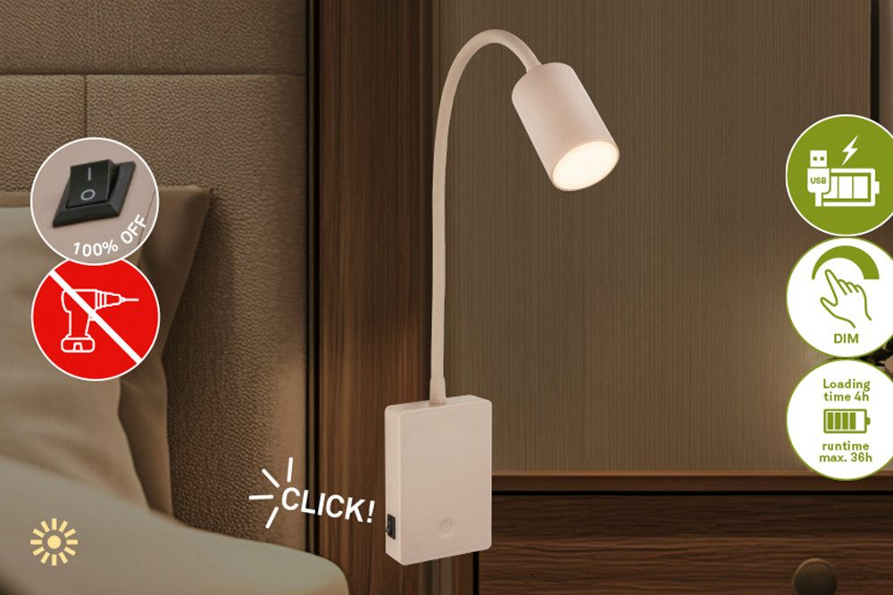 Briloner Leuchten LED Leselampe SMOOTH, LED fest integriert, 7x51x4,5 cm, Schlafzimmer, Kinderzimmer