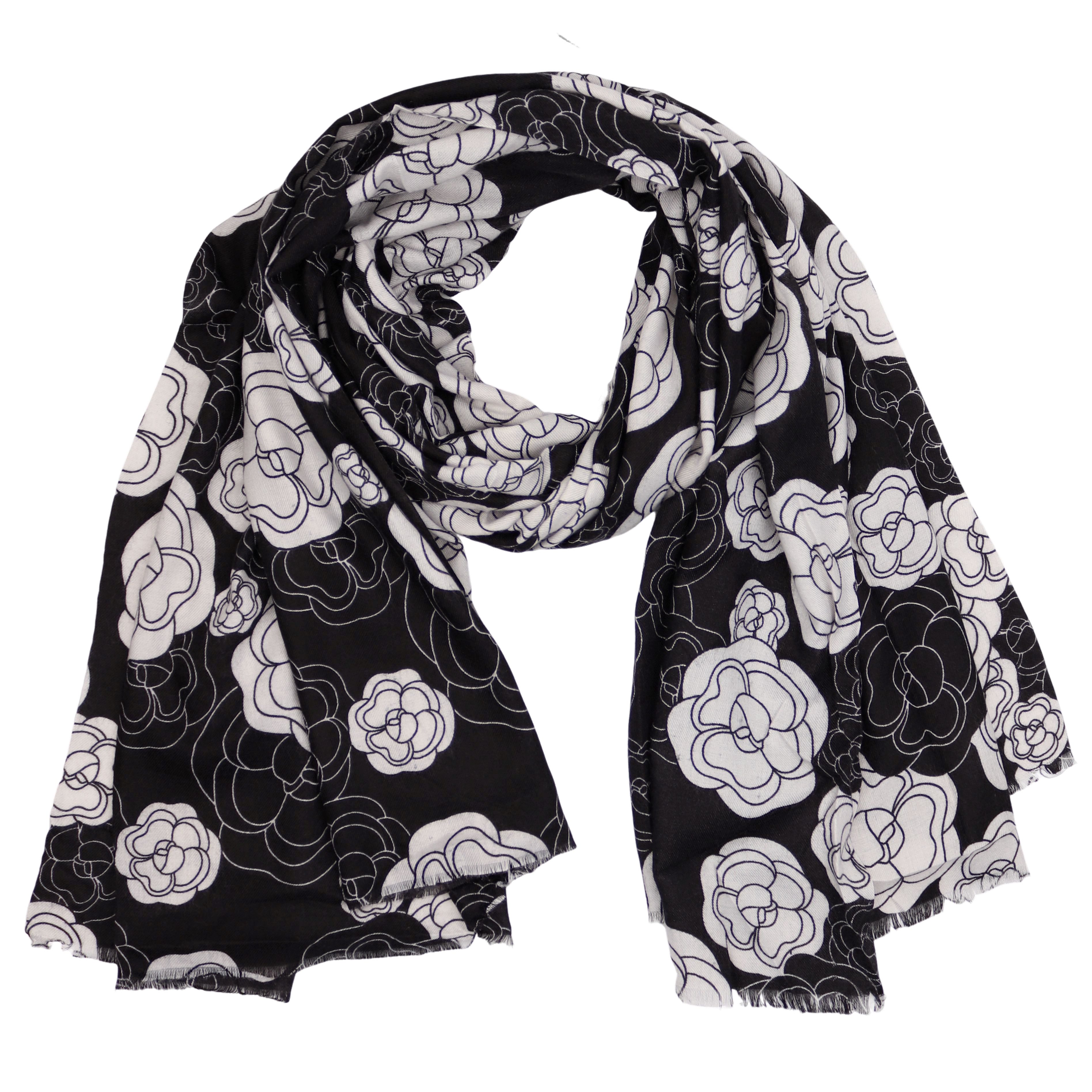 Modeschal weicher und warmer Schal Blumen mit Fransen, 90x180cm