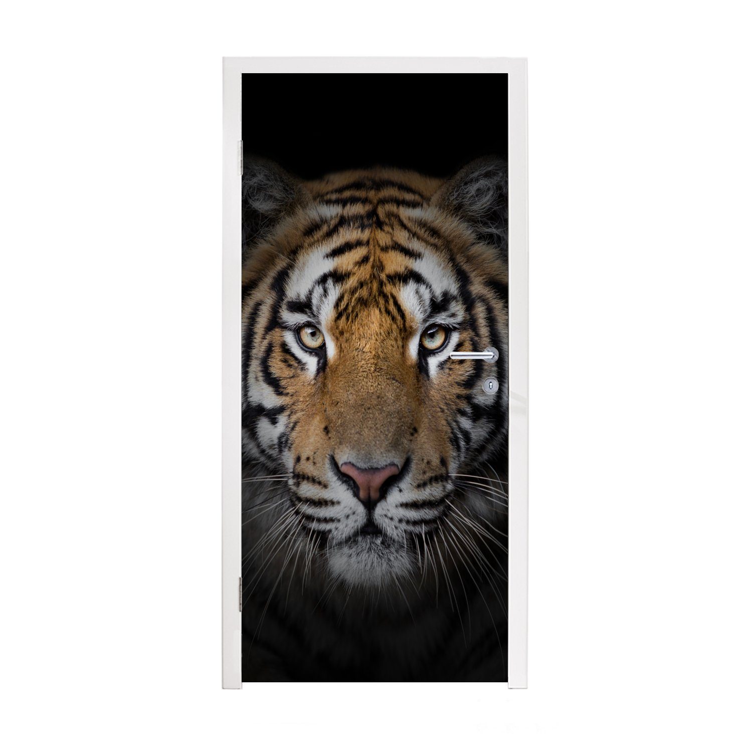 MuchoWow Türtapete Tiger - Wildtiere - Porträt - Schwarz - Tiere, Matt, bedruckt, (1 St), Fototapete für Tür, Türaufkleber, 75x205 cm