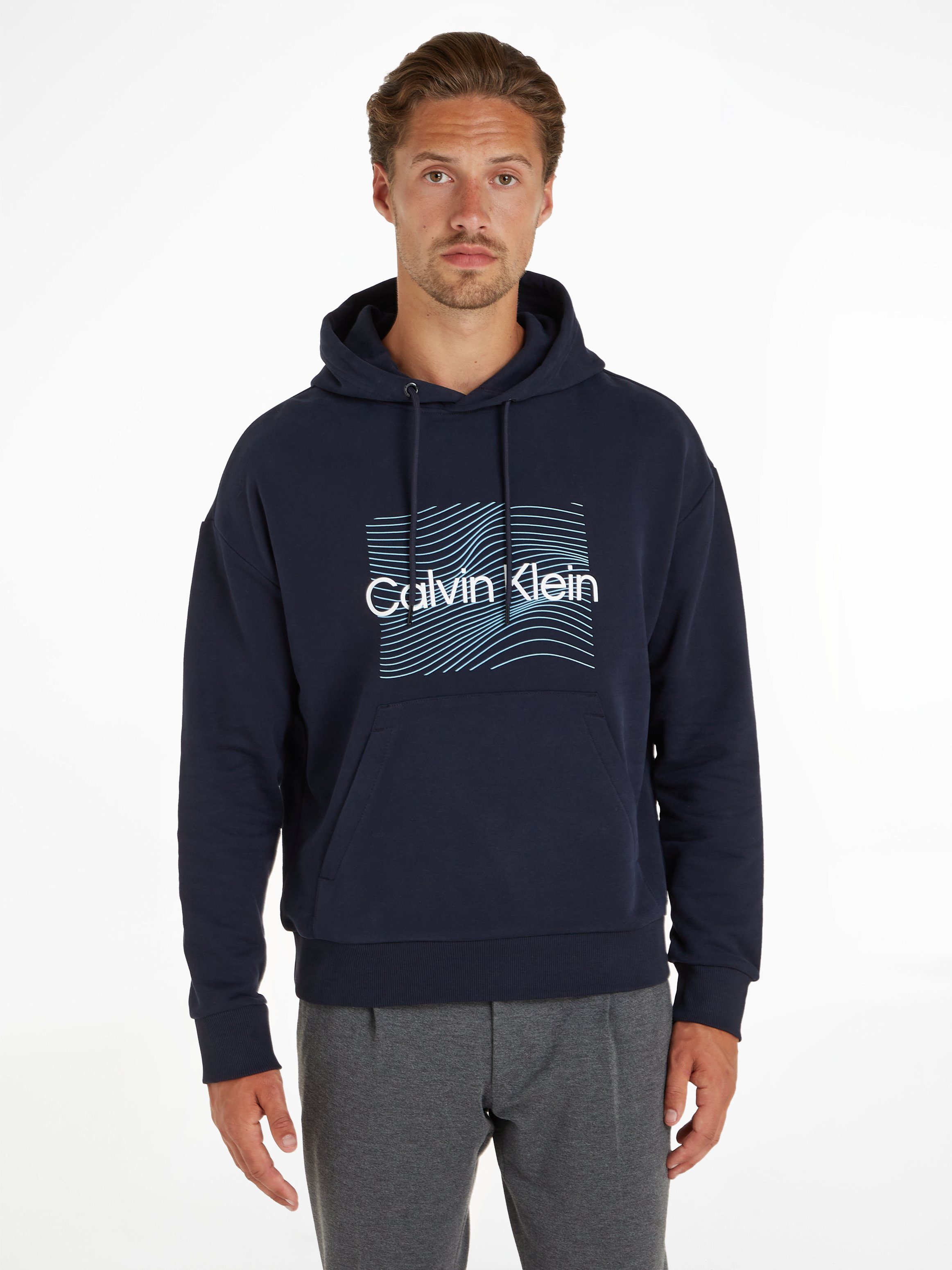 LOGO Kapuzensweatshirt HOODIE HERO Klein mit LINES Markenlabel Night Calvin WAVE Sky