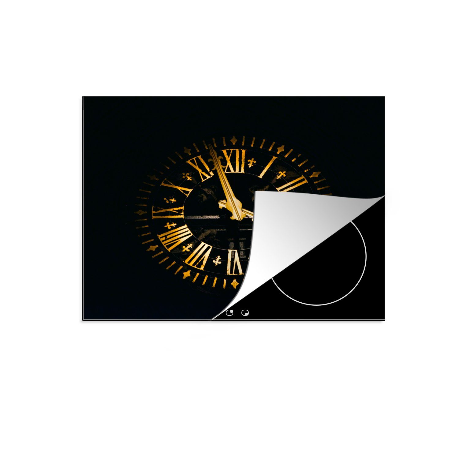 MuchoWow Herdblende-/Abdeckplatte Uhr - Gold - Luxus - Design, Vinyl, (1 tlg), 60x52 cm, Mobile Arbeitsfläche nutzbar, Ceranfeldabdeckung