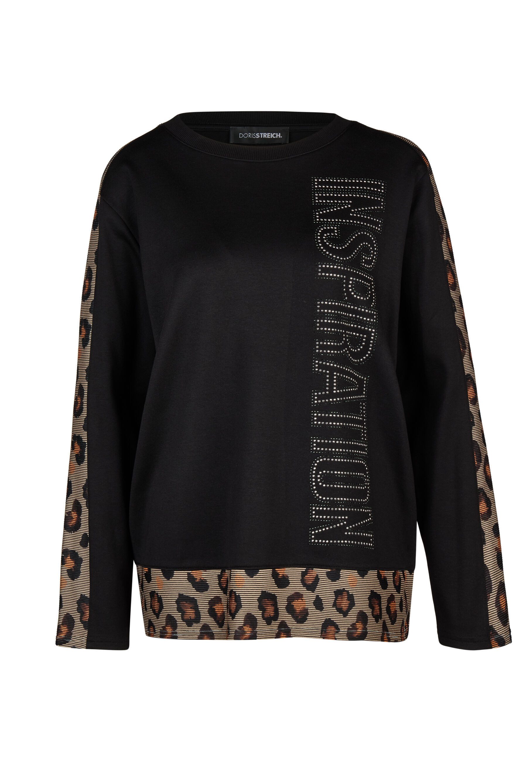Doris Streich Sweatshirt (1-tlg) mit Leo-Patch und Plättchen-Motiv