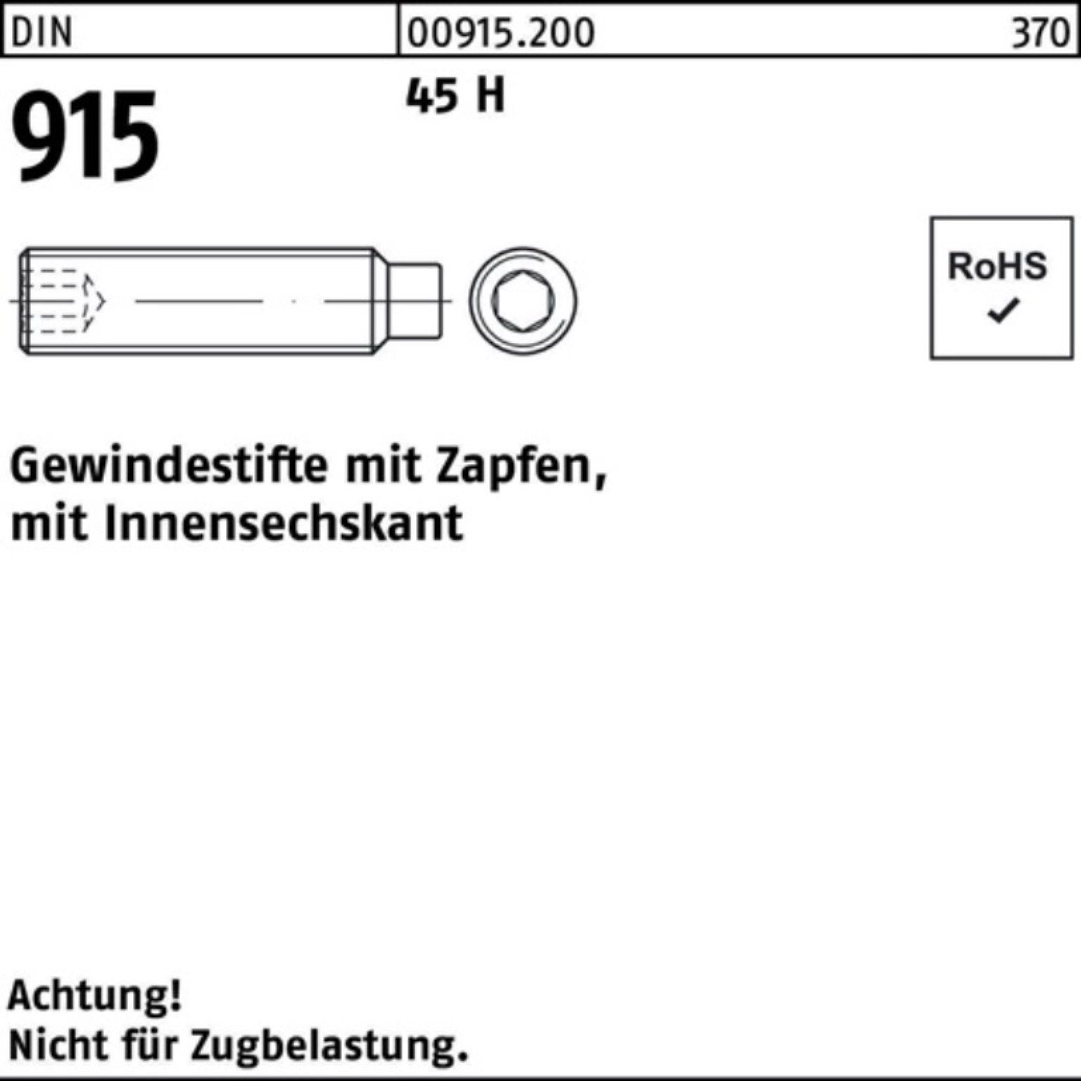Gewindestift Stü 50 Zapfen/Innen-6kt Gewindebolzen H 45 M10x 100er 100 915 DIN Reyher Pack