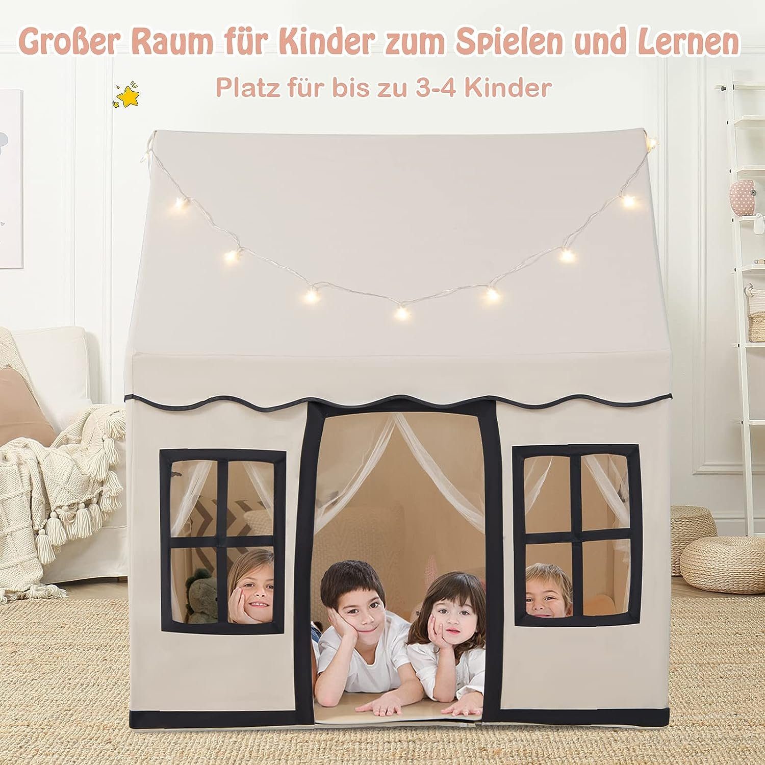 KOMFOTTEU Spielzelt Kinderspielhaus Kinderzelt mit Sternenlichtern & Matte, günstig online kaufen