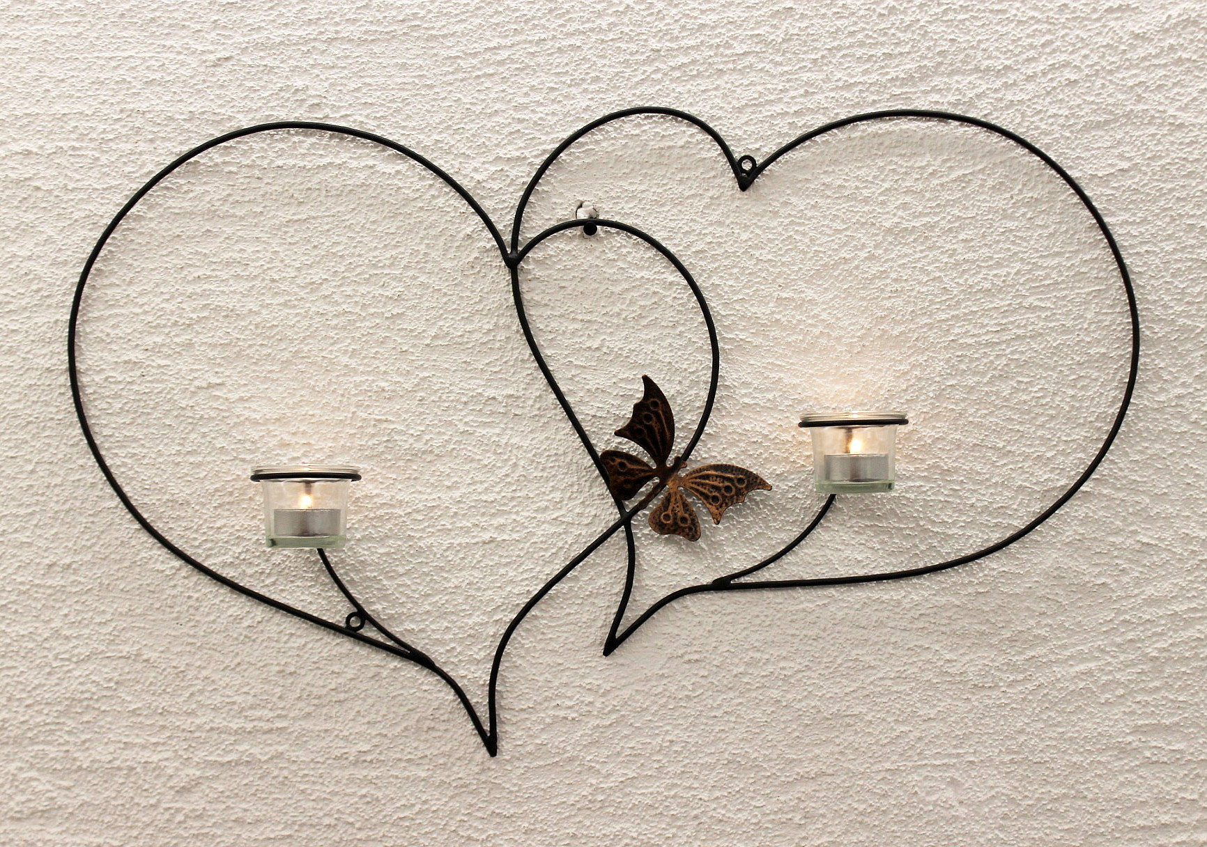 DanDiBo aus Wandteelichthalter Doppelherz Metall Wandleuchter 65 cm Herz Teelichthalter Teelichthalter