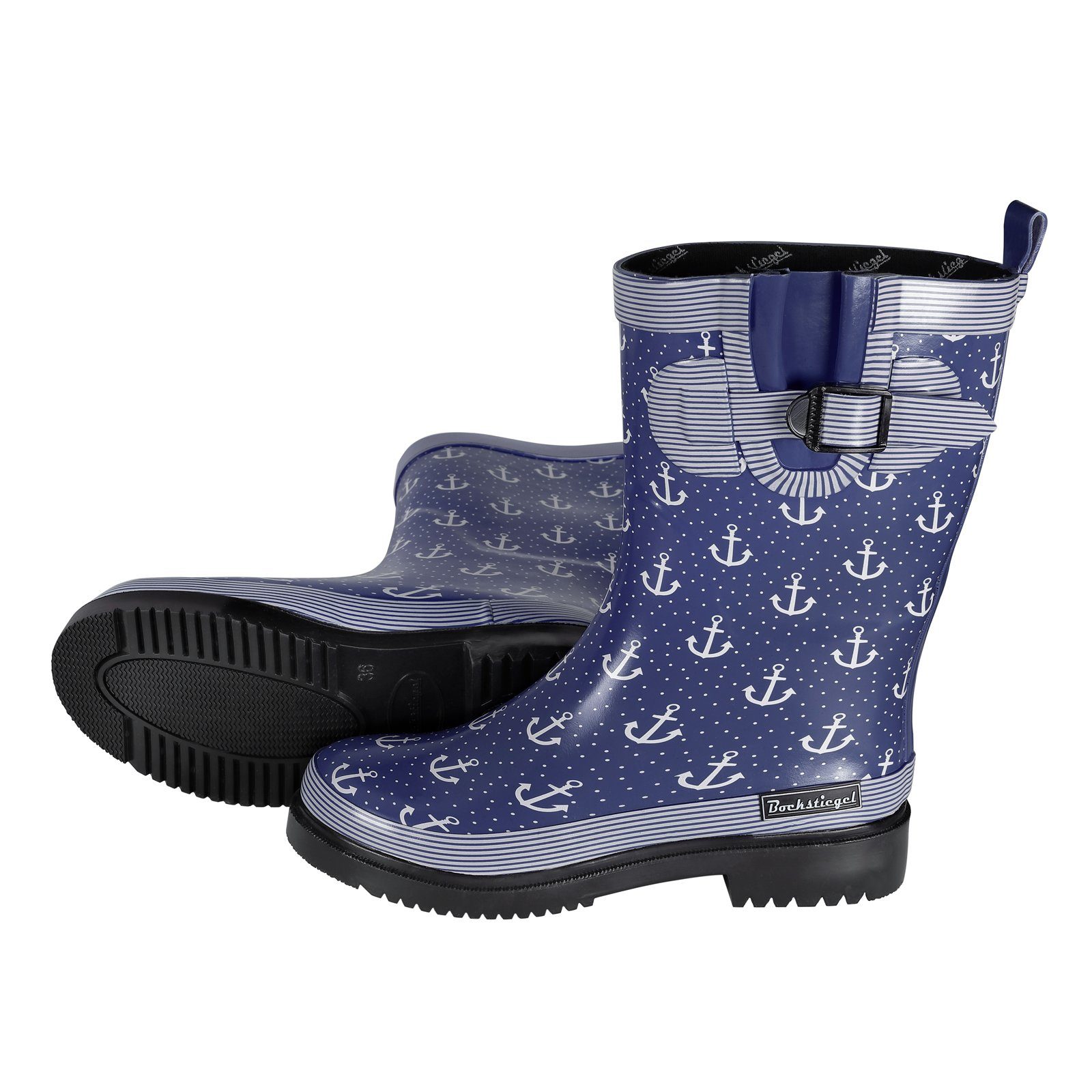 SALIHA Bockstiegel Stiefel Regenstiefel Marleen – Gummistiefel für Anker-Print blau Frauen mit Damen