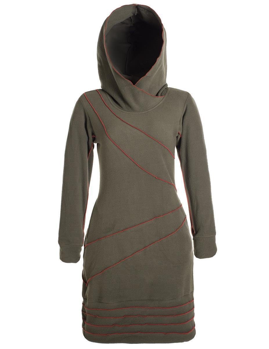 Vishes Midikleid Patchwork Hoodie Eco Fleecekleid mit Daumenlöchern Hippie, Boho, Goa Style