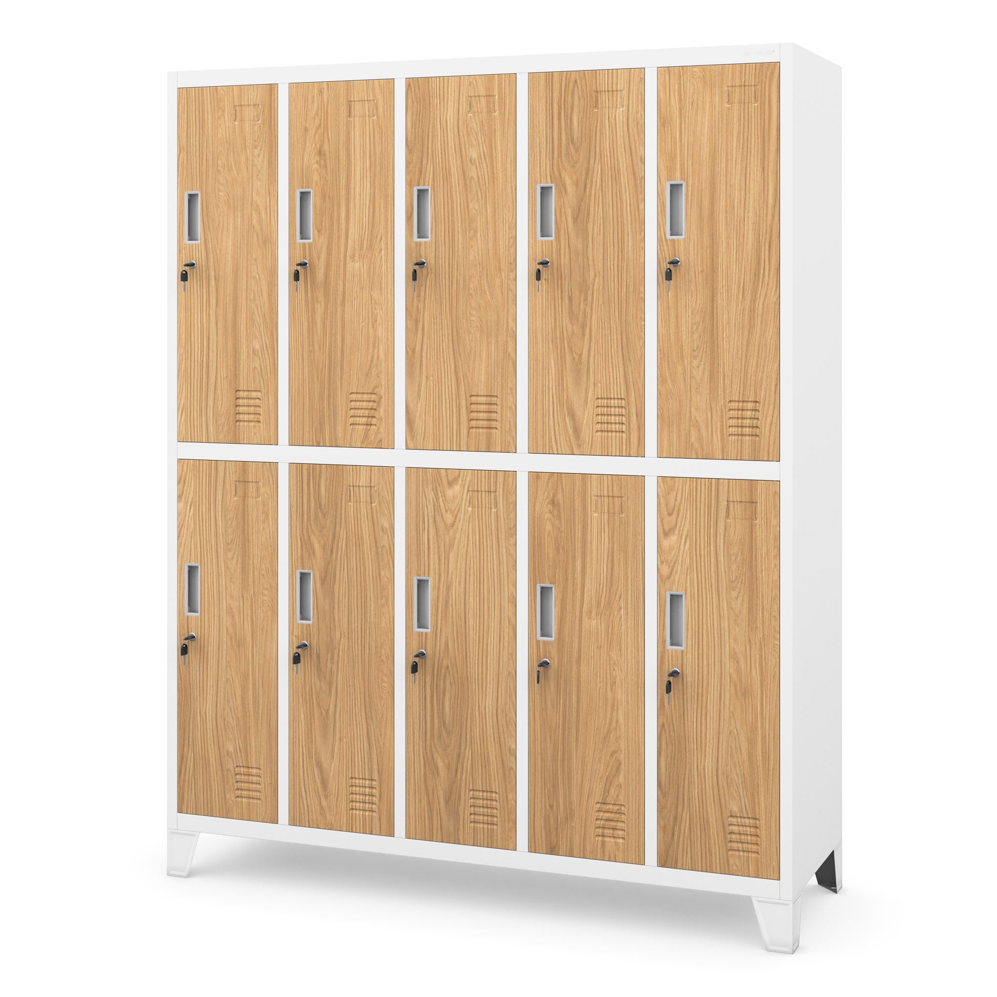 Jan Nowak Mehrzweckschrank Metall Kleiderspind 136 cm BARTEK 10 Fächer abschließbar Stahl (Stahl pulverbeschichtet PZH-zertifiziert) Garderobenschrank Schloss je Fach hoch robust 12 Farben PZH