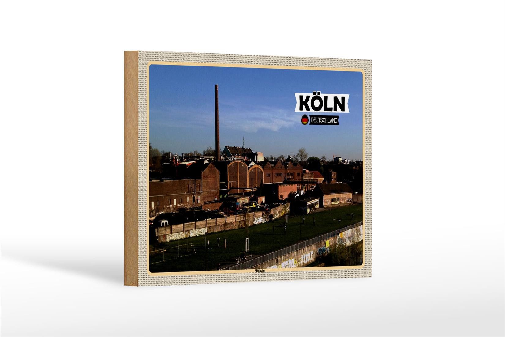 Holzbild Städte Köln Mülheim Industrie Fluss 18x12 cm