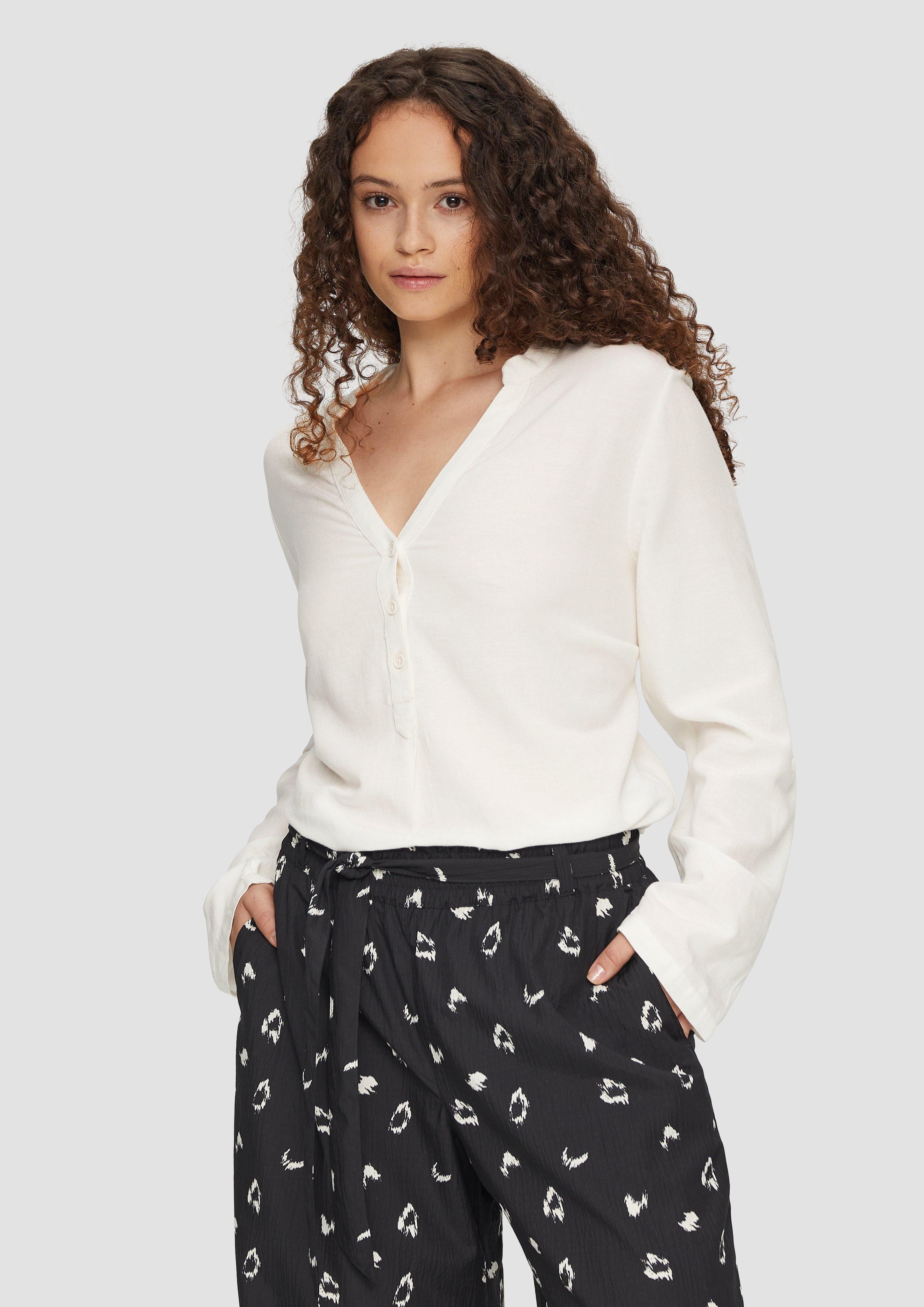 Langarmbluse Bluse mit Stehkragen und Knopfleiste