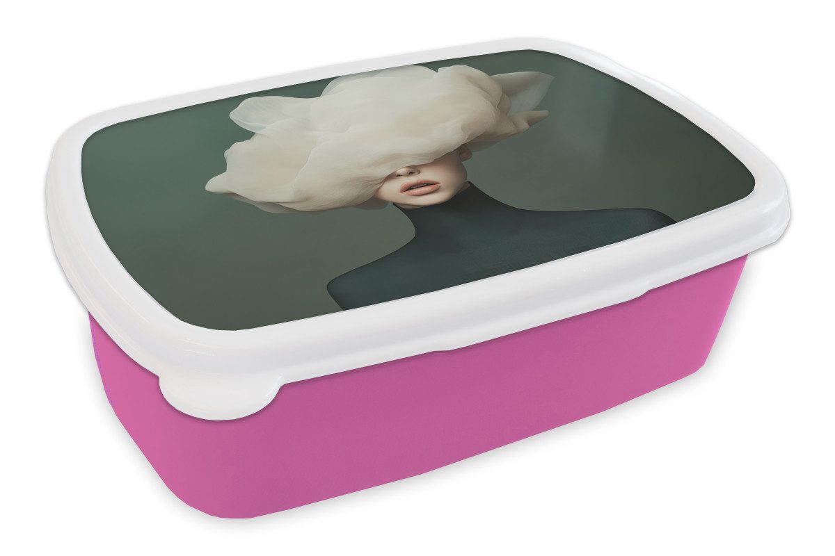 MuchoWow Lunchbox Hut - Frau - Beige, Kunststoff, (2-tlg), Brotdosen, Lunch Box, Brotbox für Kinder und Erwachsene