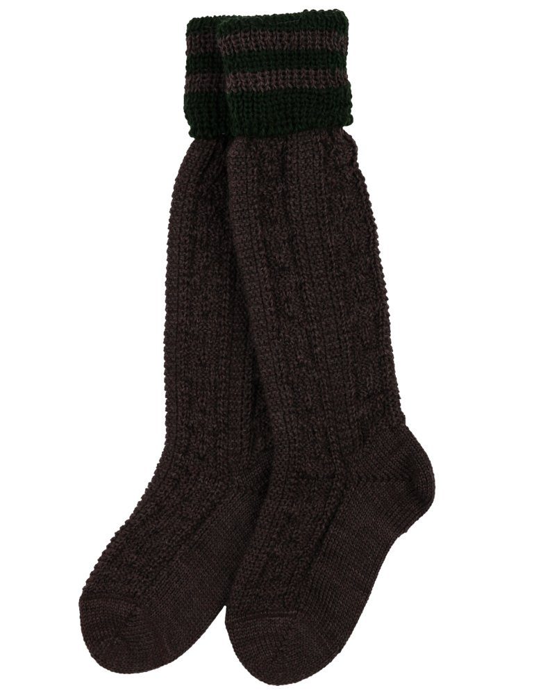 Kniestrümpfe Jungen Socken mit Zopfmuster, Braun / Grün