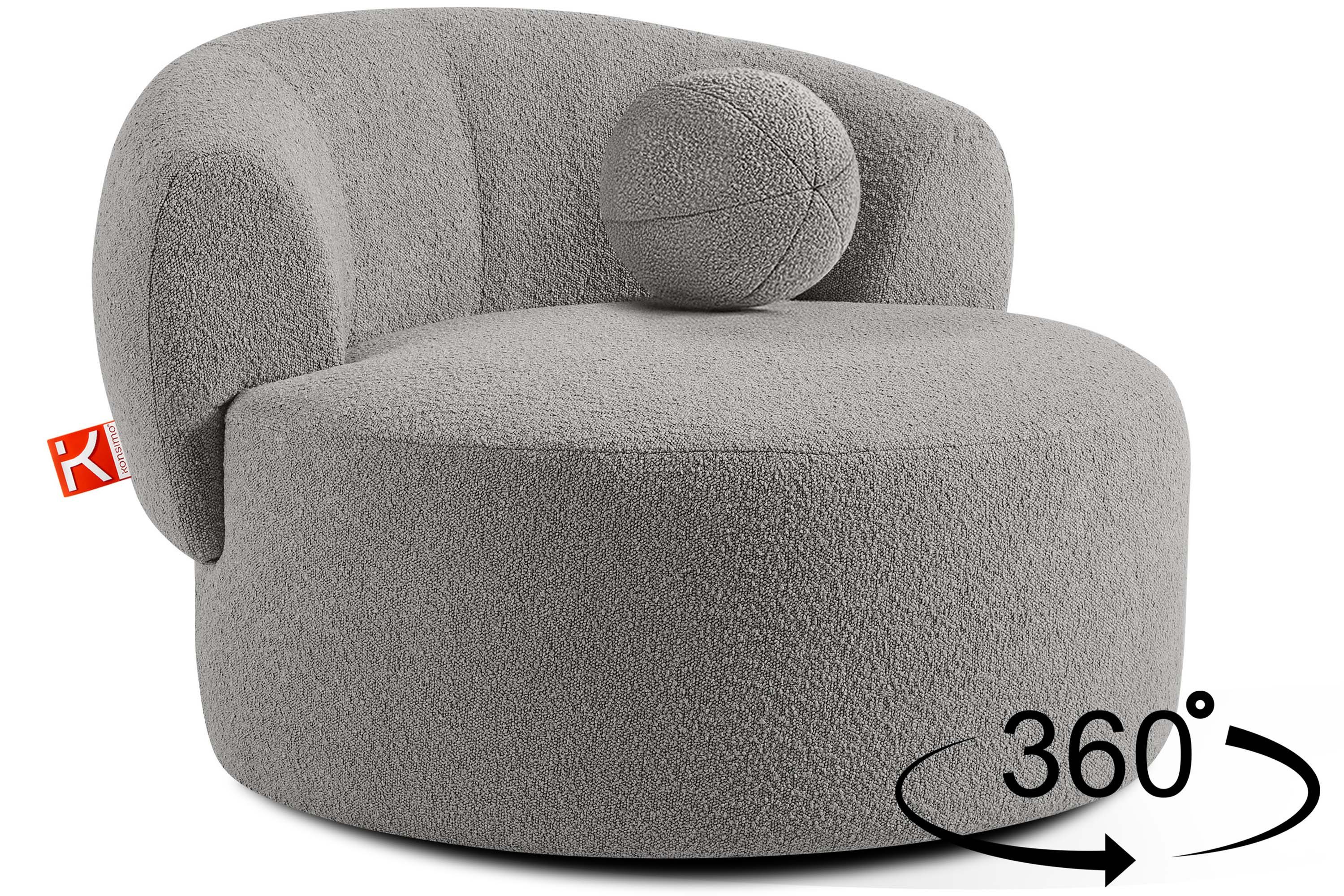 KONSIMO® Drehsessel VIRA mit drehbarem Metallfuß, hergestellt in der EU (Sessel, Polstersessel, Loungesessel), mit dekorativem Rundkissen, Modern, organische Form