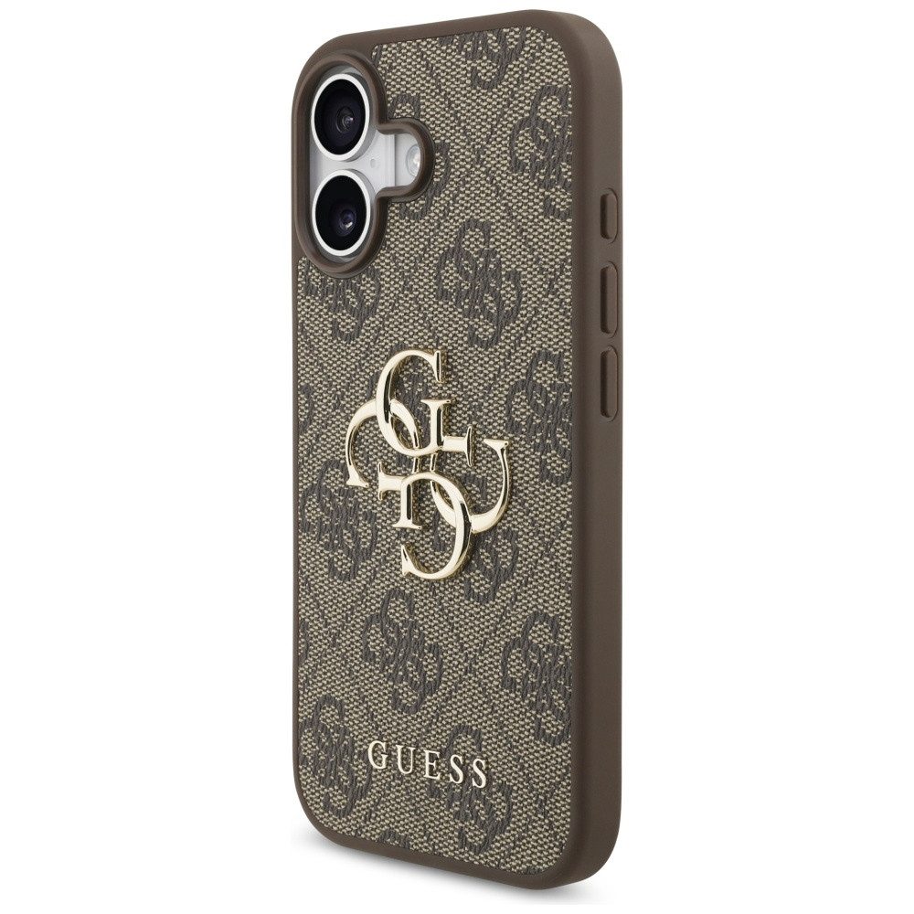 Guess Handyhülle iPhone 17 Kunstleder braun Big Logo Metall goldfarben 6,3 Zoll, Kantenschutz