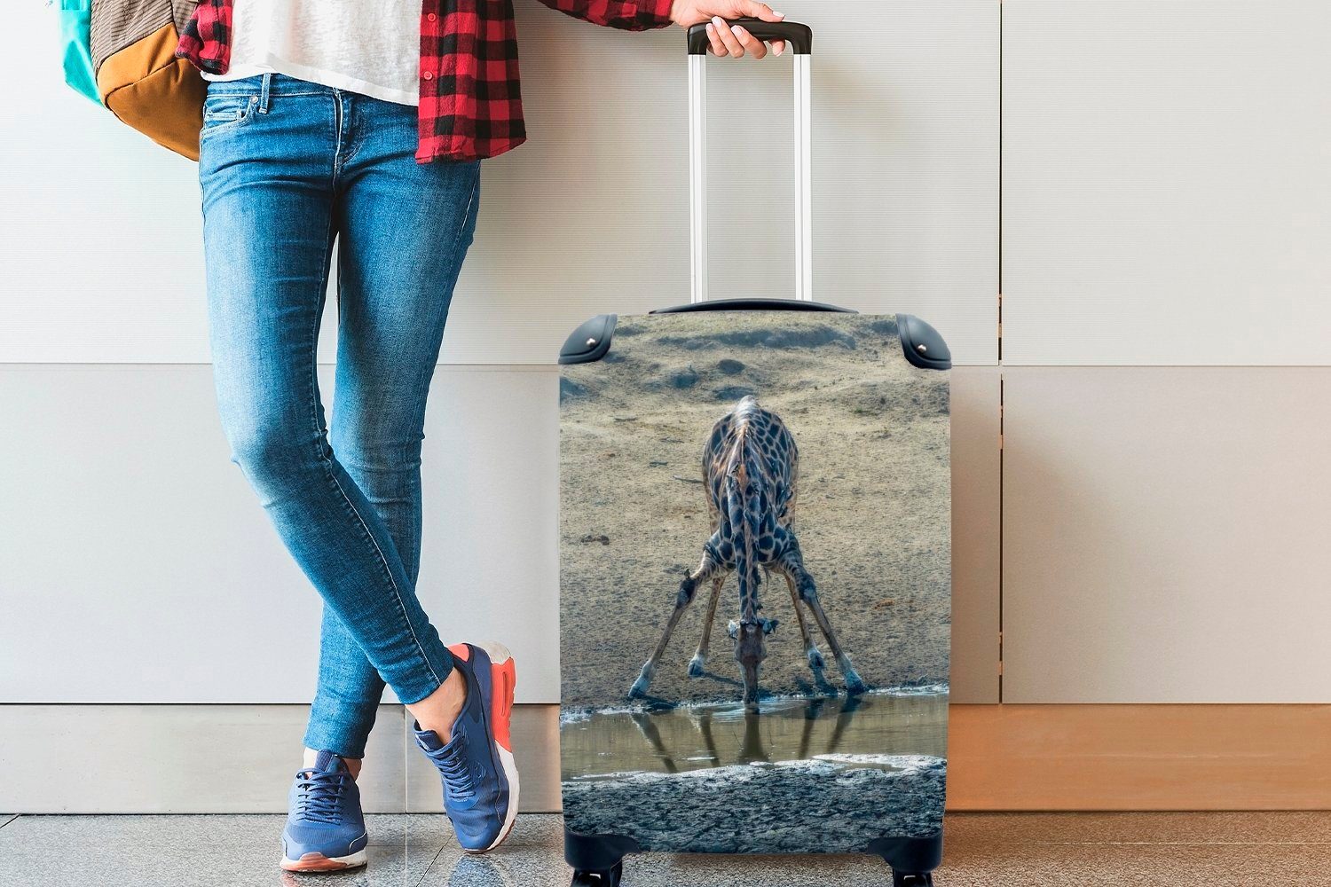 Wasser, für Tier Reisetasche Handgepäckkoffer Reisekoffer Giraffe Ferien, 4 MuchoWow - Rollen, rollen, Trolley, - Handgepäck mit