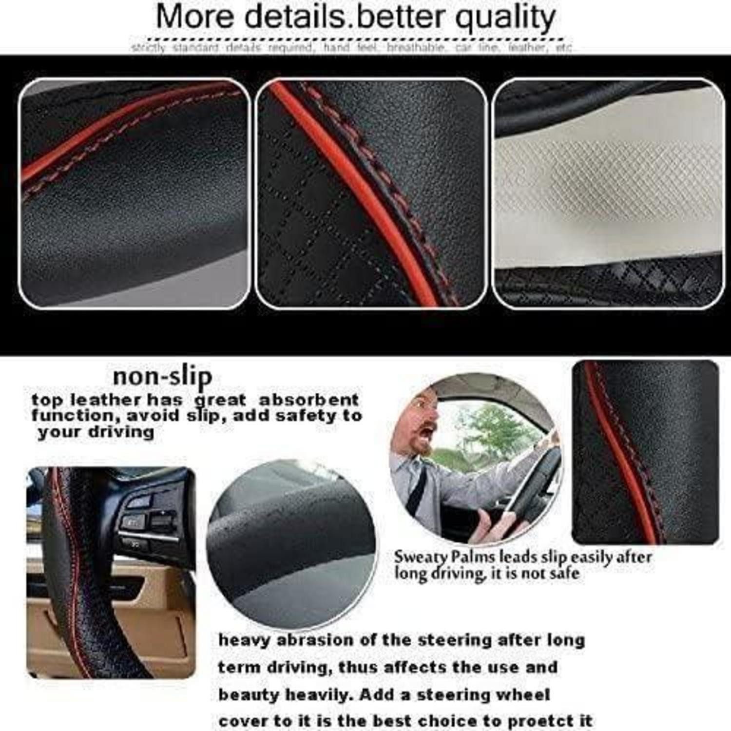 LuxusKollektion Lenkradbezug Lenkradbezug Kunstleder universal 37 39 cm Autozubehör Schwarz&Rot – Bild 3 von 5
