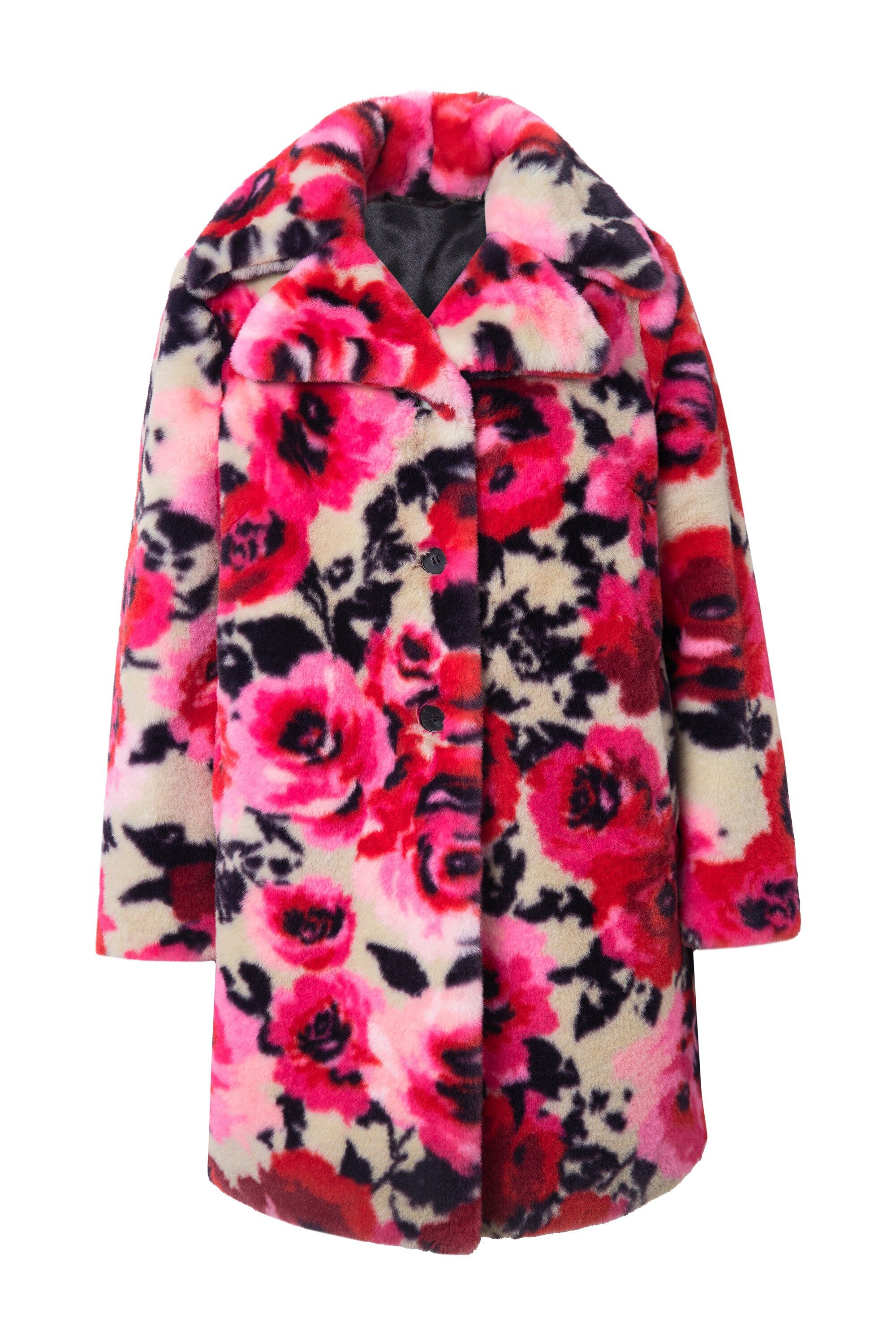 MIAMODA Wintermantel Plüschmantel Straight Fit Rosendruck günstig online kaufen