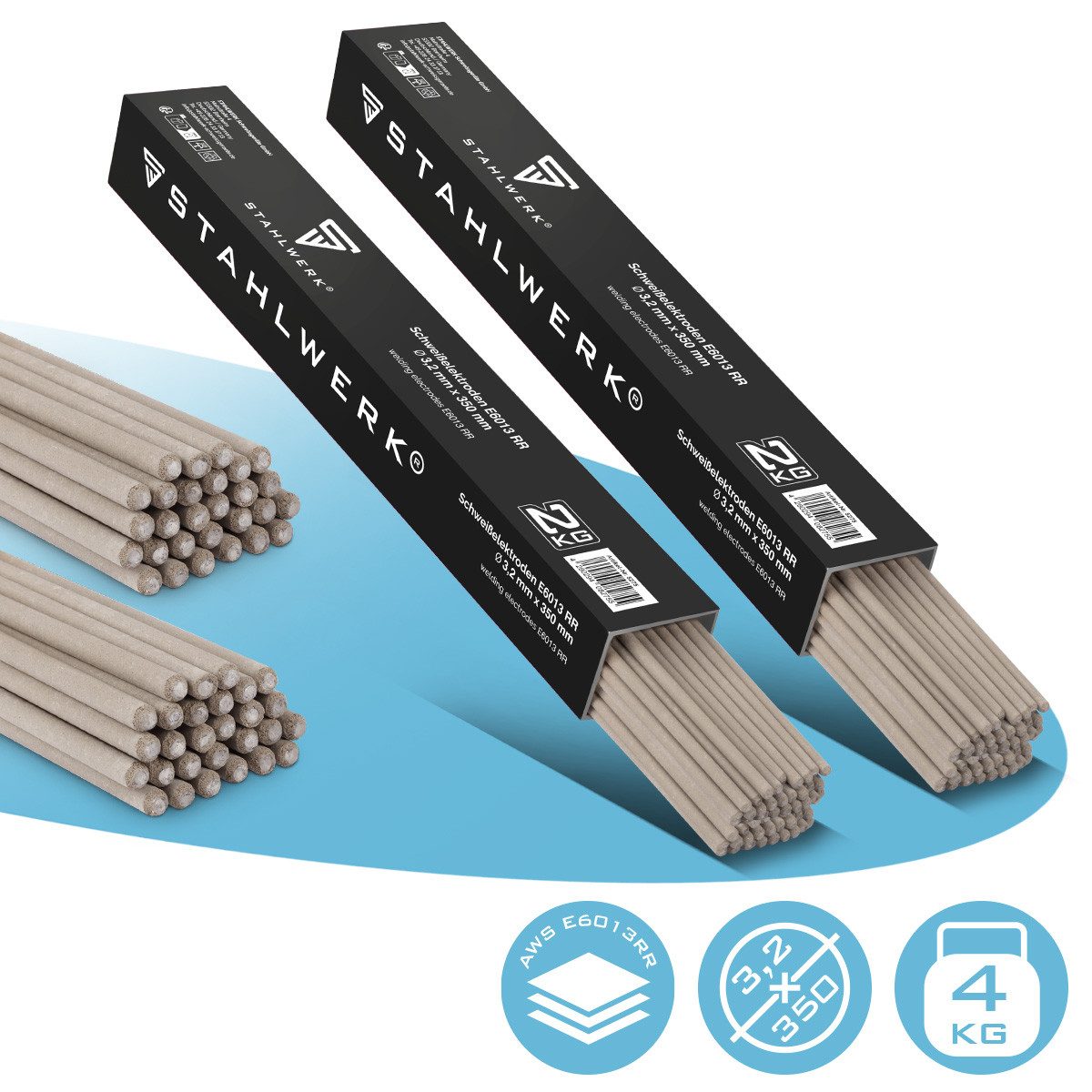 STAHLWERK Stabelektroden 2 x AWS E6013RR rutilumhüllt 3,2 x 350 mm 2 kg, (Packung), zähflüssiges Schmelzbad und gute Beherrschbarkeit