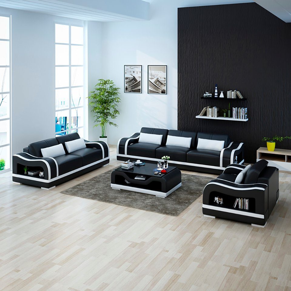 Europe Made Sitzer Neu, Sofa Couchgarnitur JVmoebel Modern in 3+2+1 Schwarze Ledersofas
