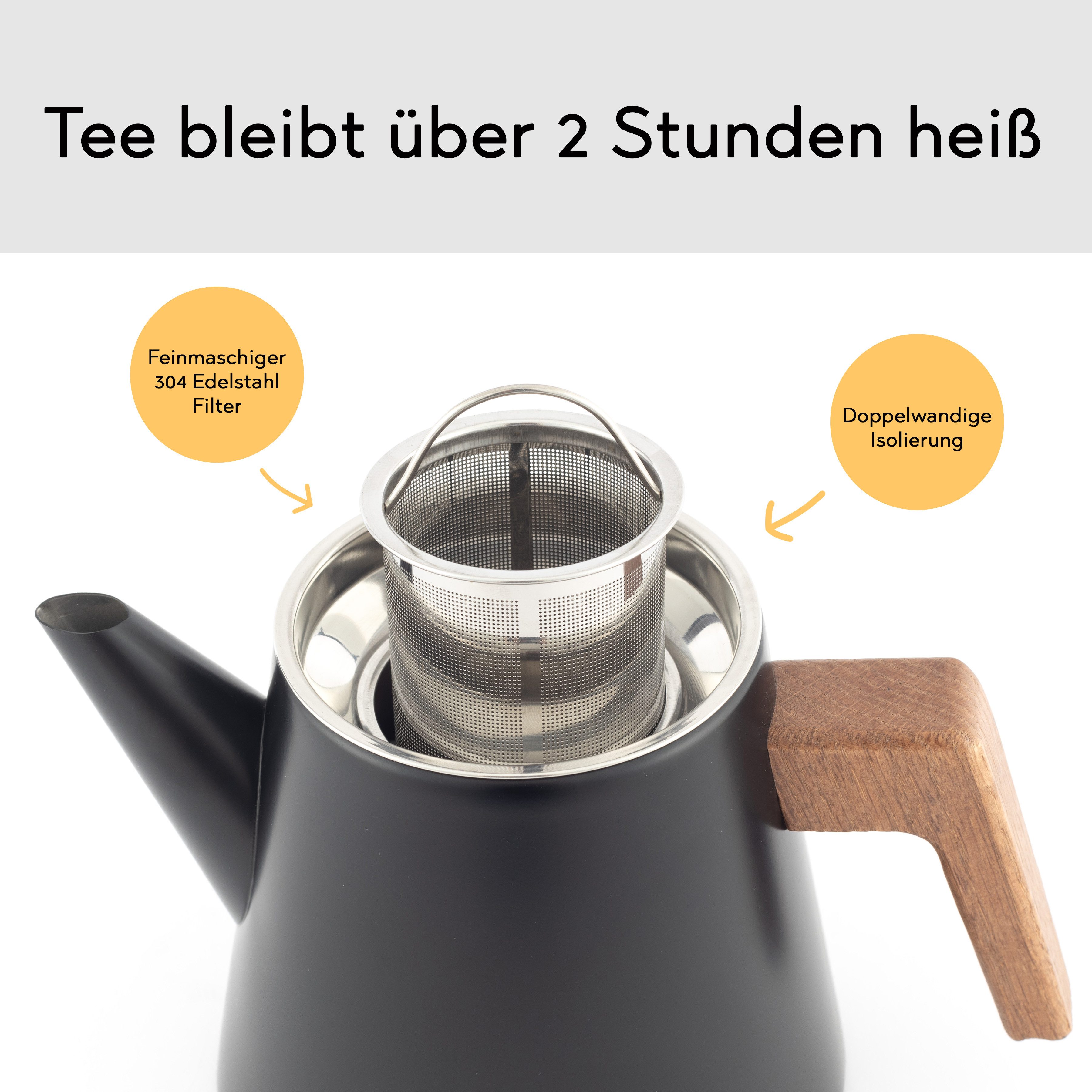 Hanseküche Teekanne Teekanne (1L), 1 l, (Teekanne, 1-St., inkl. Edelstahlsieb), Hochwertiges Material, Edelstahlsieb, Ergonomischer Griff