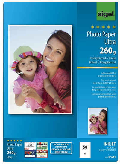 Sigel Fotopapier sigel Ultra-Foto-Papier, DIN A4, hochglänzend, 260 g/qm