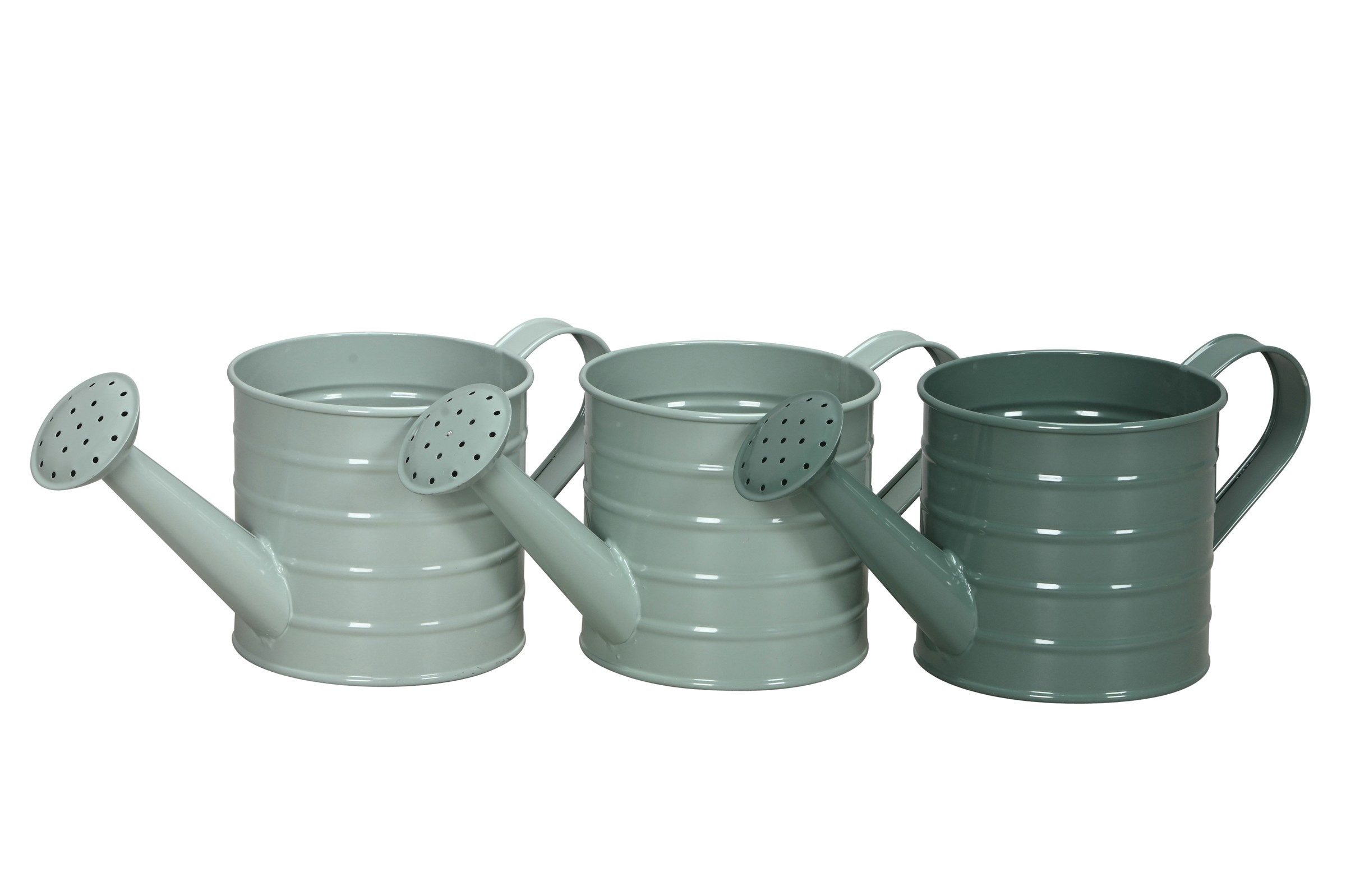 finehomegarden Gießkanne mit Henkel Metall 3farbig sort. Garten 11x26cm H12cm petrol/mint/grün (3-tlg), Pflanztopf Blumentopf Pflanzgefäß Garten Kanne / Paket