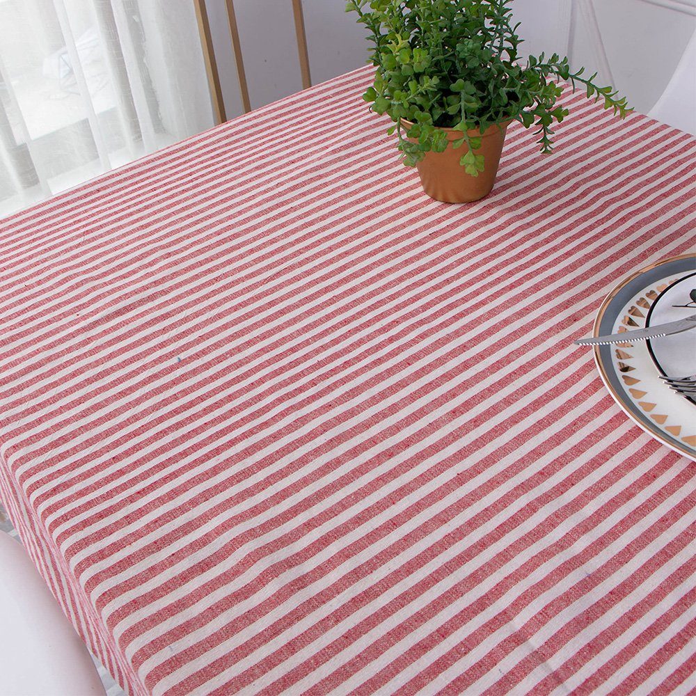 Quaste NUODWELL Rechteckige Leinenoptik Streifen Tischdecke Tischdecke Rot Tischtuch