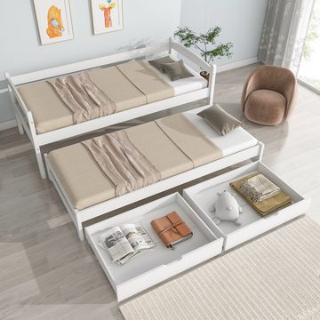 OKWISH Kinderbett Tagesbett, Einzel- und Doppelbett (mit 2 MDF-Schubladen, Massivholzrahmen, weiß (200x90cm/190x90cm), Geeignet für verschiedene Dekorationsstile