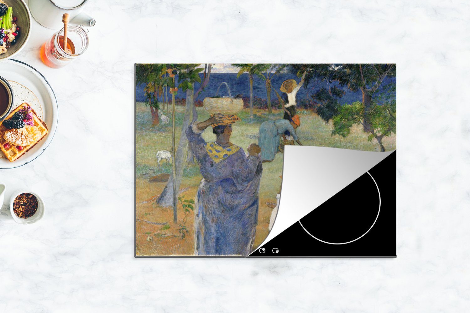 Vinyl, - Ceranfeldabdeckung Unter von den cm, Martinique 70x52 (1 Arbeitsfläche Mobile Gauguin, tlg), Gemälde Herdblende-/Abdeckplatte Paul nutzbar, MuchoWow Mangos auf