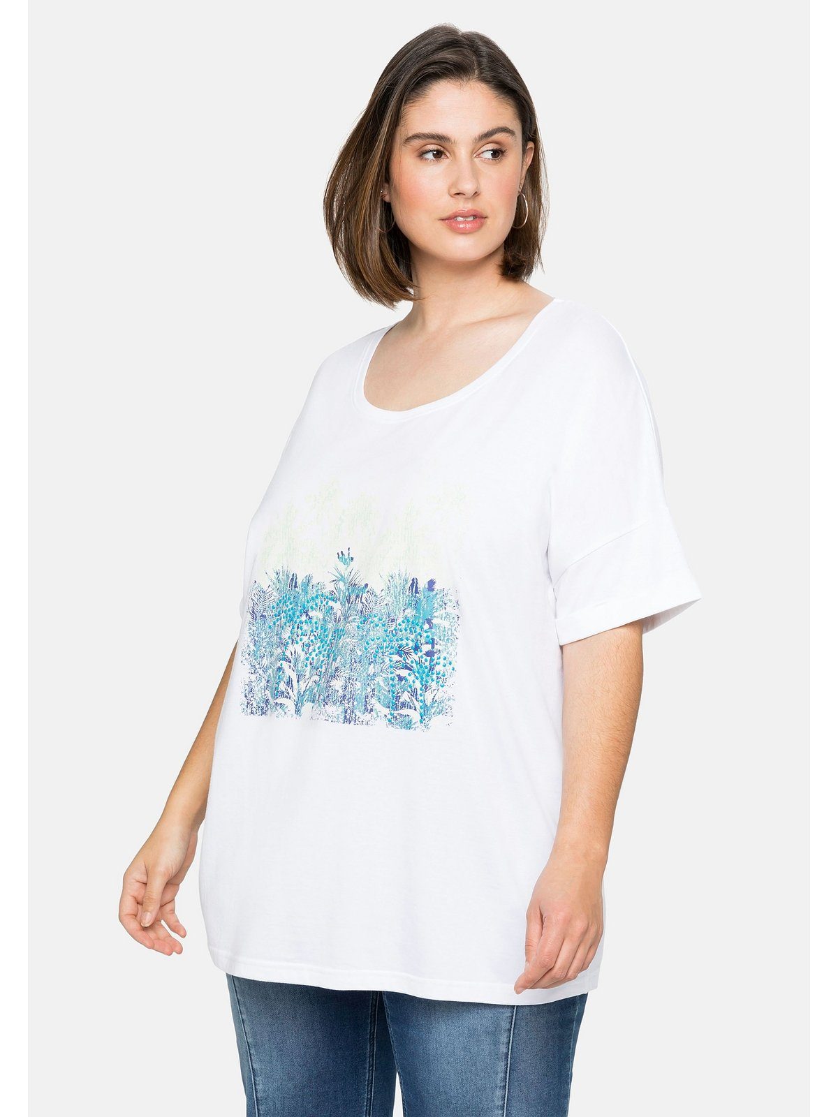 Sheego T-Shirt Große Frontdruck Größen mit Ärmelaufschlag und