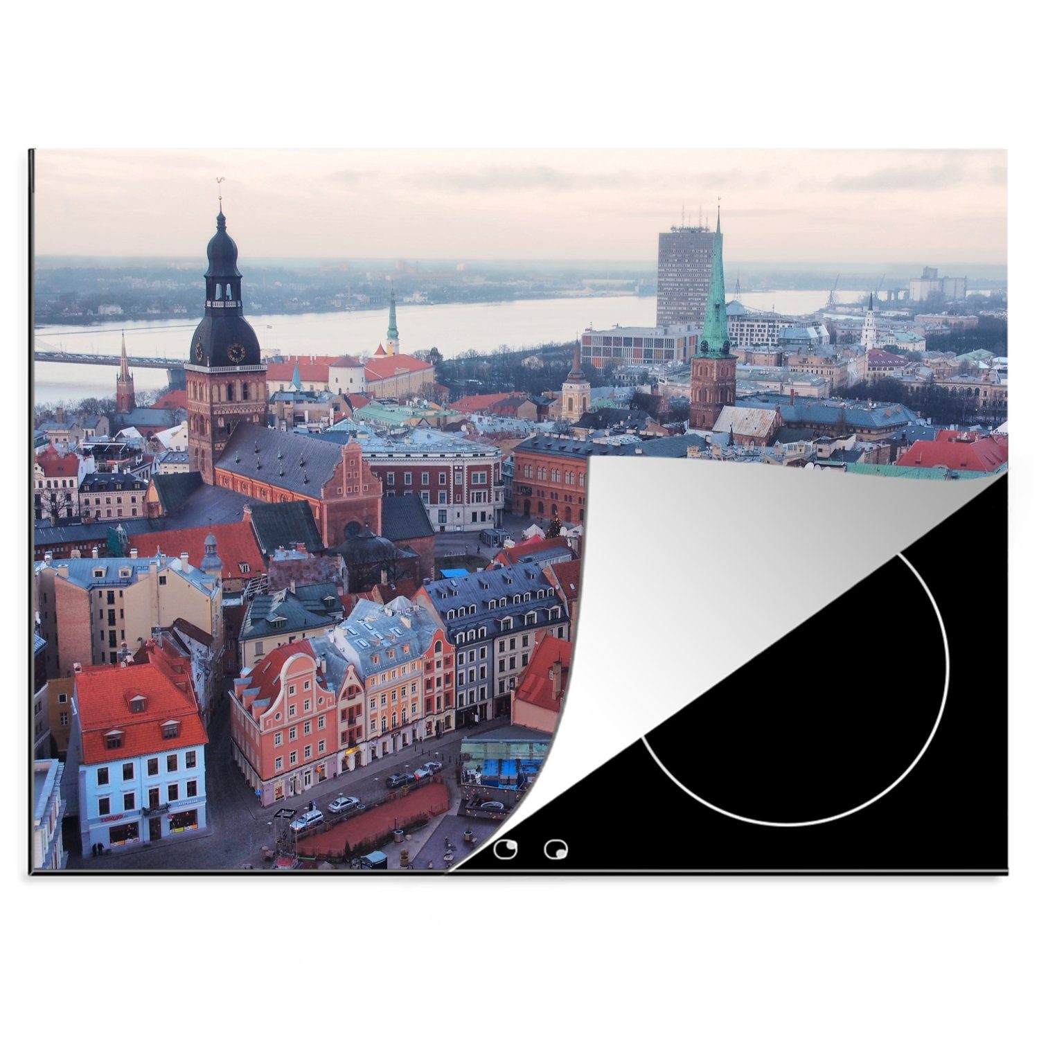 MuchoWow Herdblende-/Abdeckplatte Altstadt von Riga, Vinyl, (1 tlg), 70x52 cm, Mobile Arbeitsfläche nutzbar, Ceranfeldabdeckung