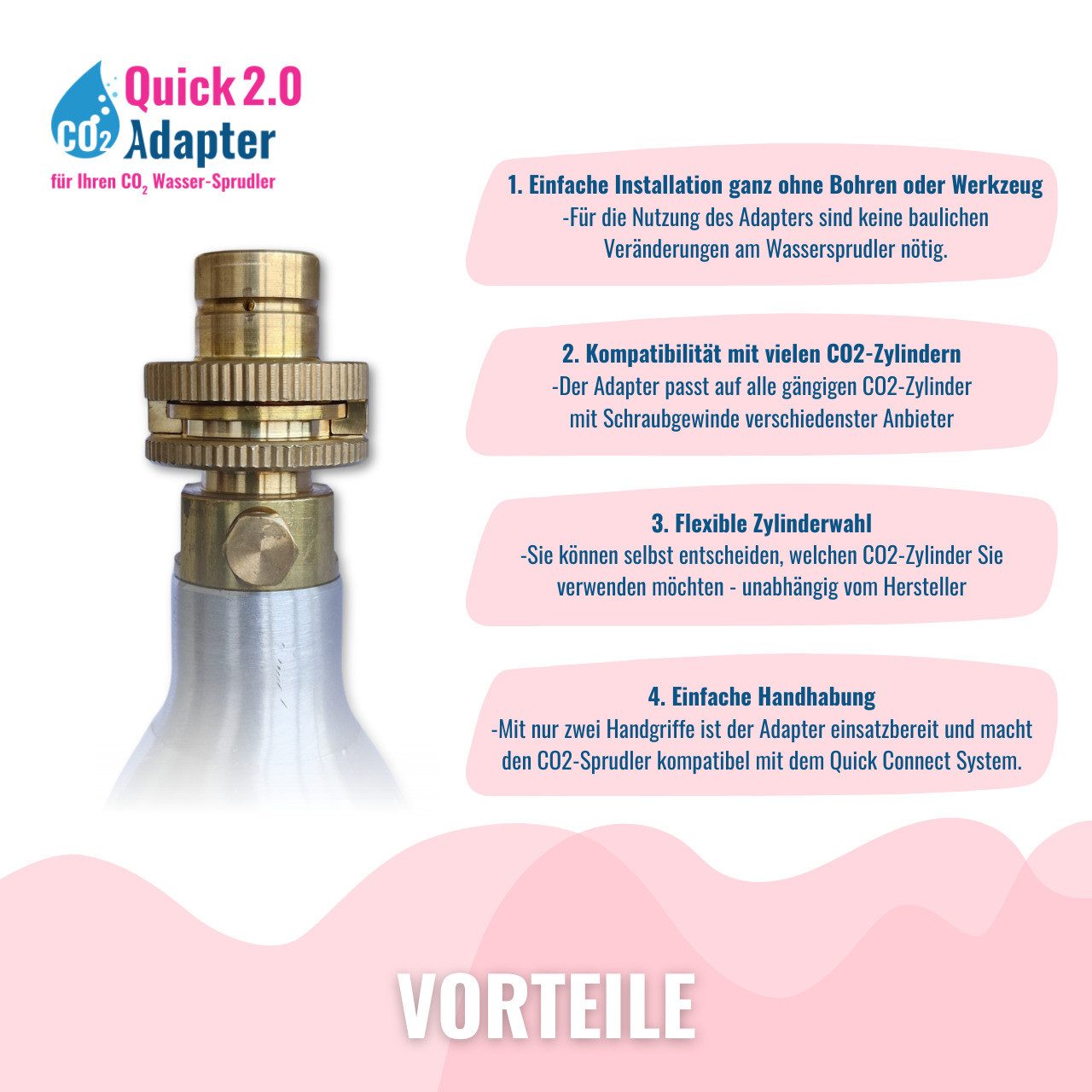 BlueCraft Wassersprudler Quick-Adapter 2.0 für CO2 Wassersprudler kein Umbau, Messing, 2-teilig, kompatibel mit allen gängigen Sprudlern DUO, Terra, Gaia, Cryst – Bild 5 von 5