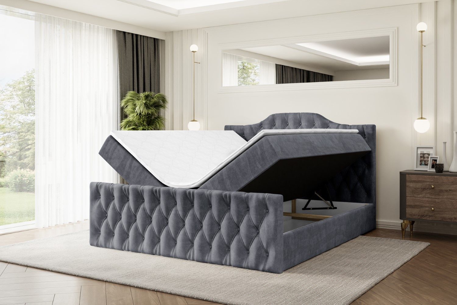 ALTDECOR Boxbett VILA-1-Z (Multipocket-Matratze H4, H3 Matratze Bonellfederung, Topper, Kopfteil), Doppelbett mit Fußteil