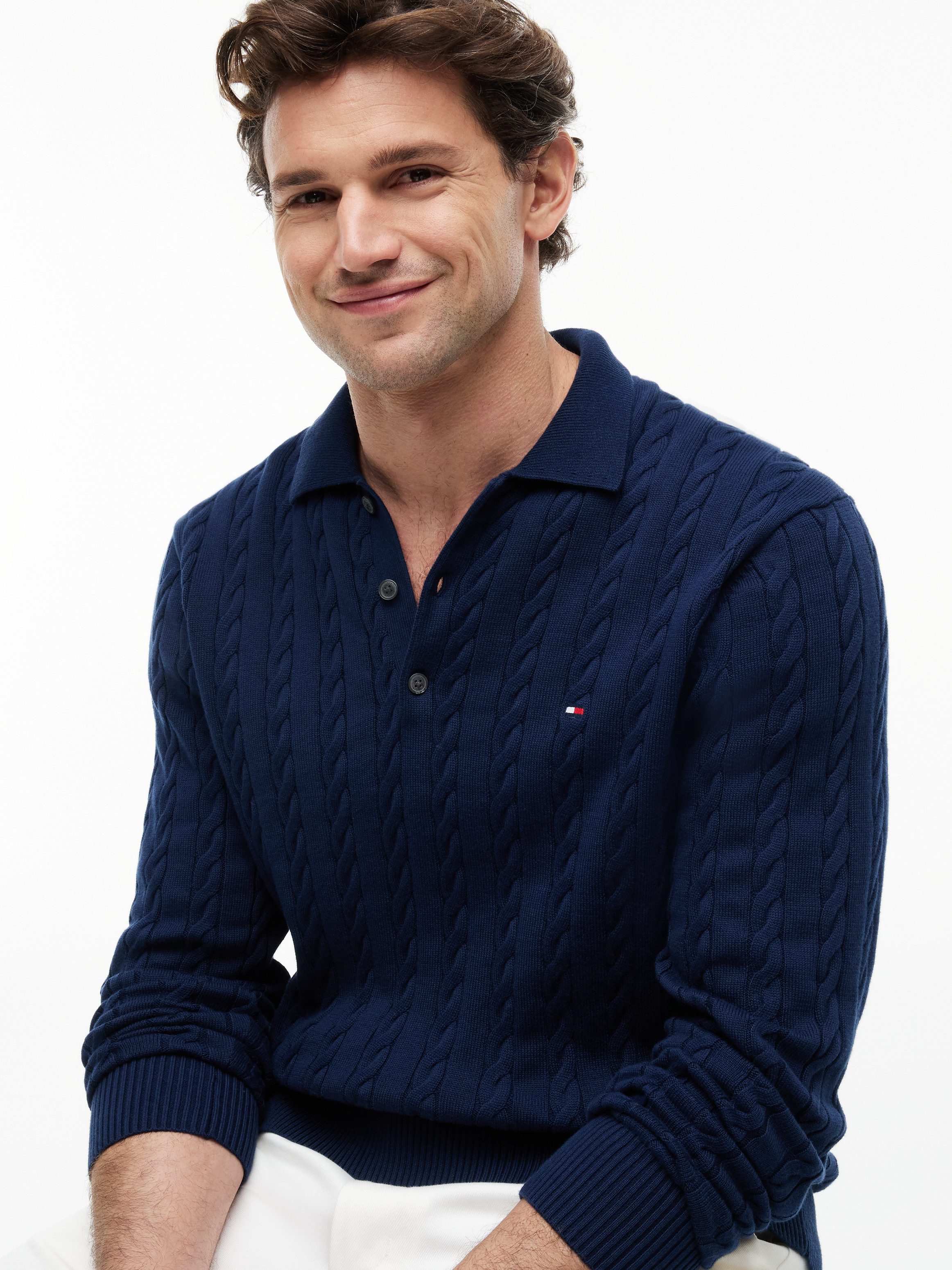 Tommy Hilfiger Polokragenpullover CLASSIC COTTON CABLE mit Zopfmuster, regular fit