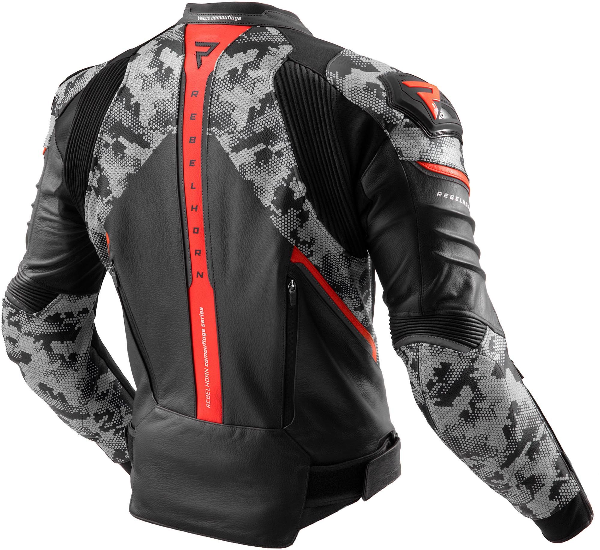 Rebelhorn Motorradjacke Veloce Camo Motorrad Lederjacke Verbindungsreißverschluss,Ellenbogenprotektoren enthalten,perfori