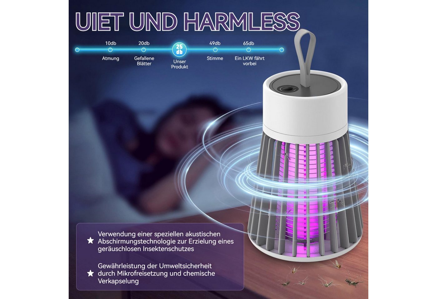 Thumbnail - BlingBin Insektenvernichter Elektrisch Mückenfalle Mückenlampe Mückenvernichter mit LED UV-Licht, für Innen/Außen USB Wi...