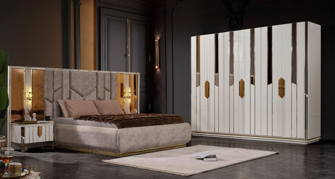 Schlafzimmer-Set Komplette Schlafzimmer Doppelbett Bett Schrank Nachttische Weiß