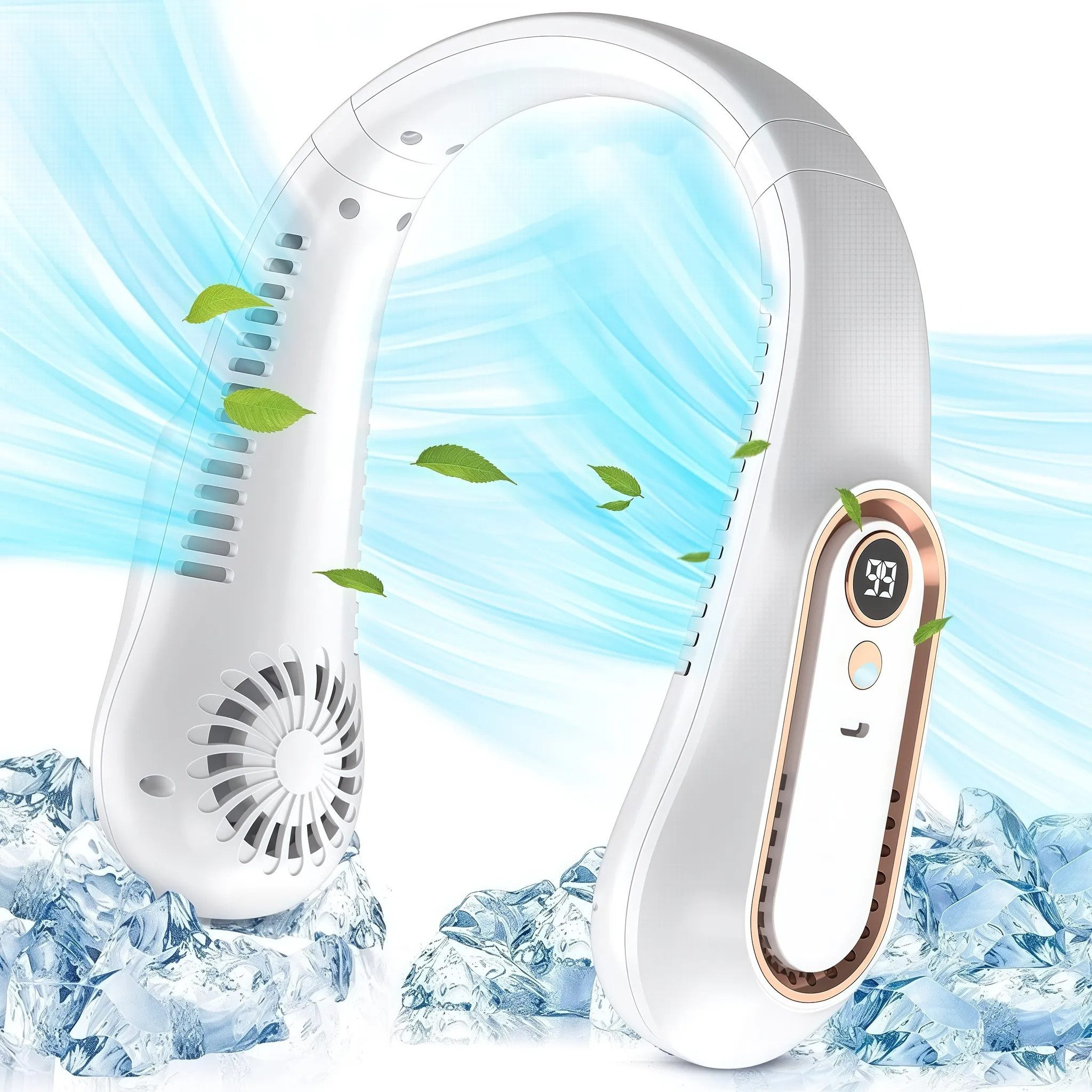 Athlix Tischventilator Tragbarer Nackenventilator, Halsventilator, Blattloser Ventilator, 360° Luftzirkulation mit 20 Luftauslässen & 5 Geschwindigkeiten