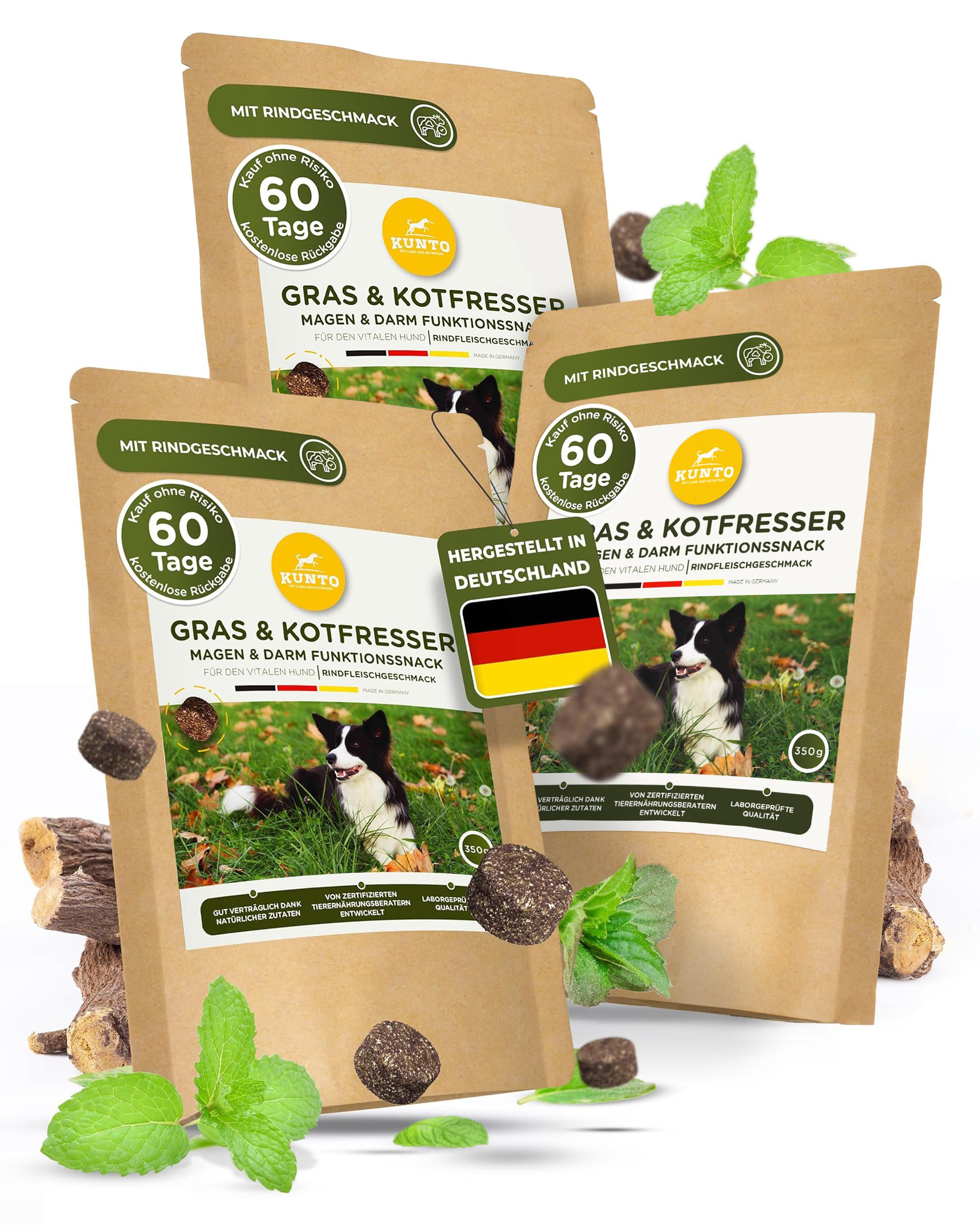 KUNTO Gras- und Kotfresser Drops für Hunde zum Magenschutz, Ergänzungsfutter für: Hunde, entwickelt und hergestellt in Deutschland