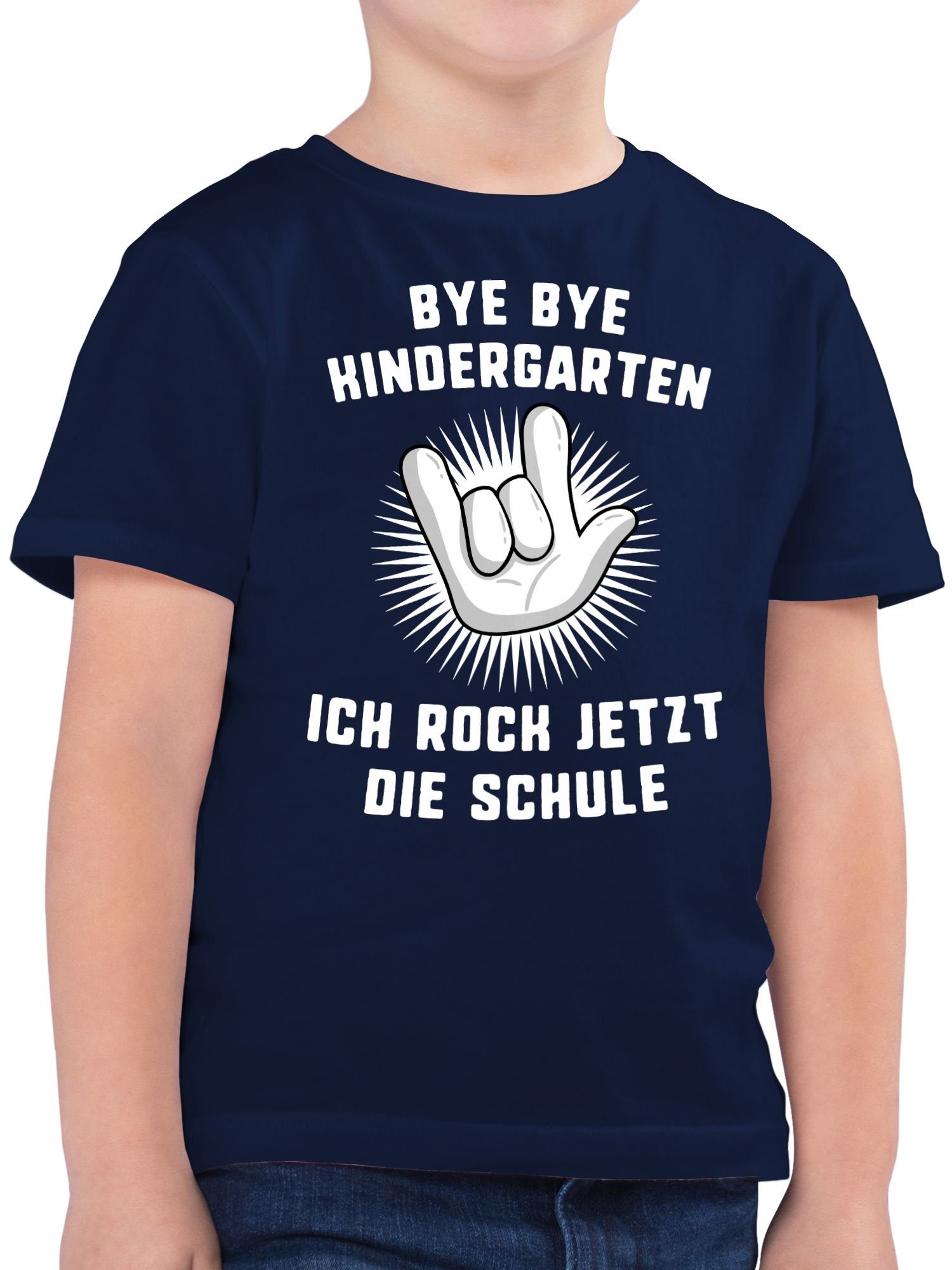 Shirtracer T-Shirt Bye Bye Kindergarten Ich rock jetzt die Schule Hand Einschulung Junge Schulanfang Geschenke 01 Dunkelblau | 