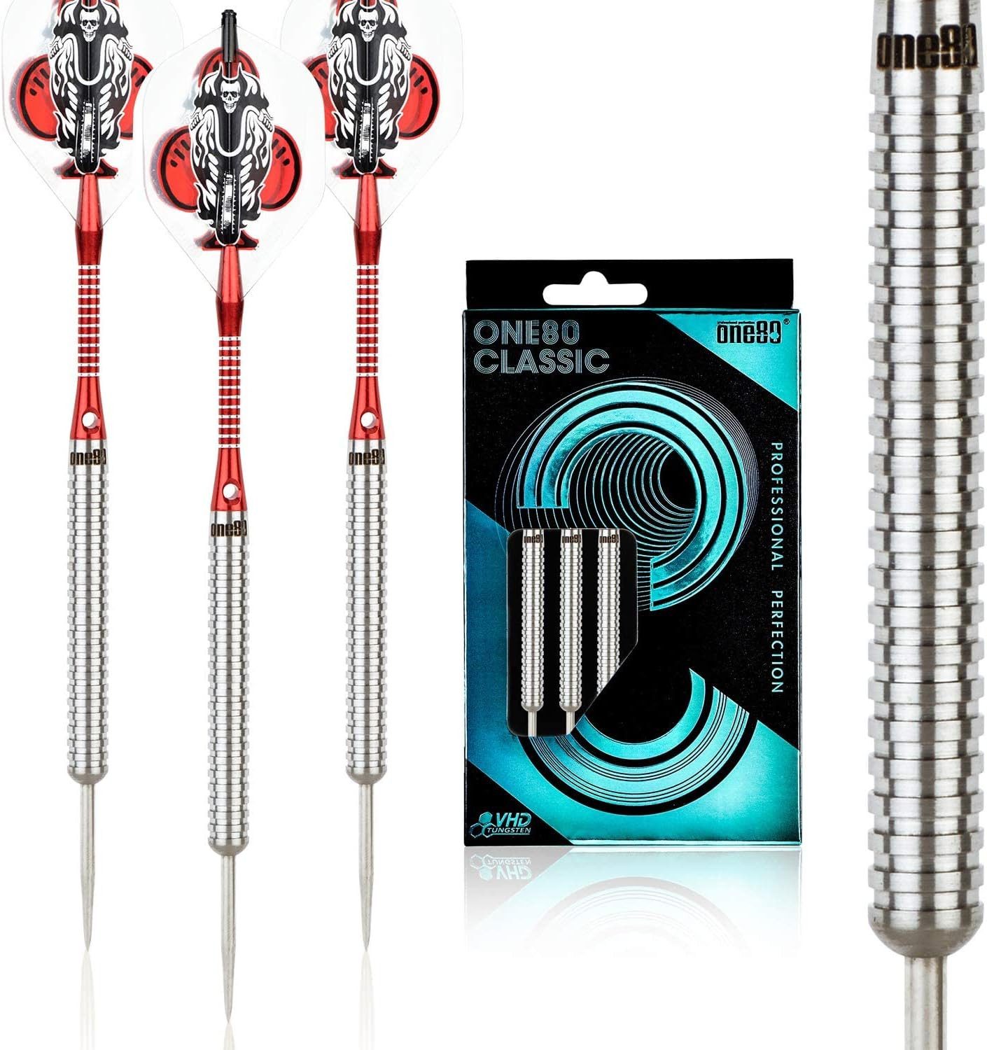 TOB Dartpfeil One80 Tungsten Profi Dartpfeile – Wolfram-Barrels, Profi Pfeile aus hochdichtem Wolfram mit präzisen Griffzonen