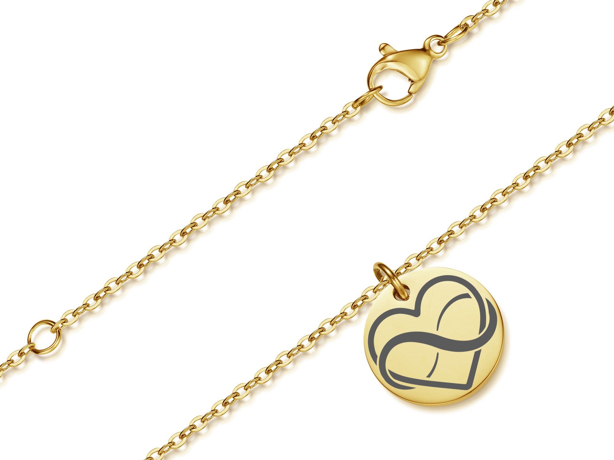 zwei gold mit vier Farben Anhänger Herz Anhänger wählbar und Edelstahl, - Kette Silberkettenstore mit Längen Halskette