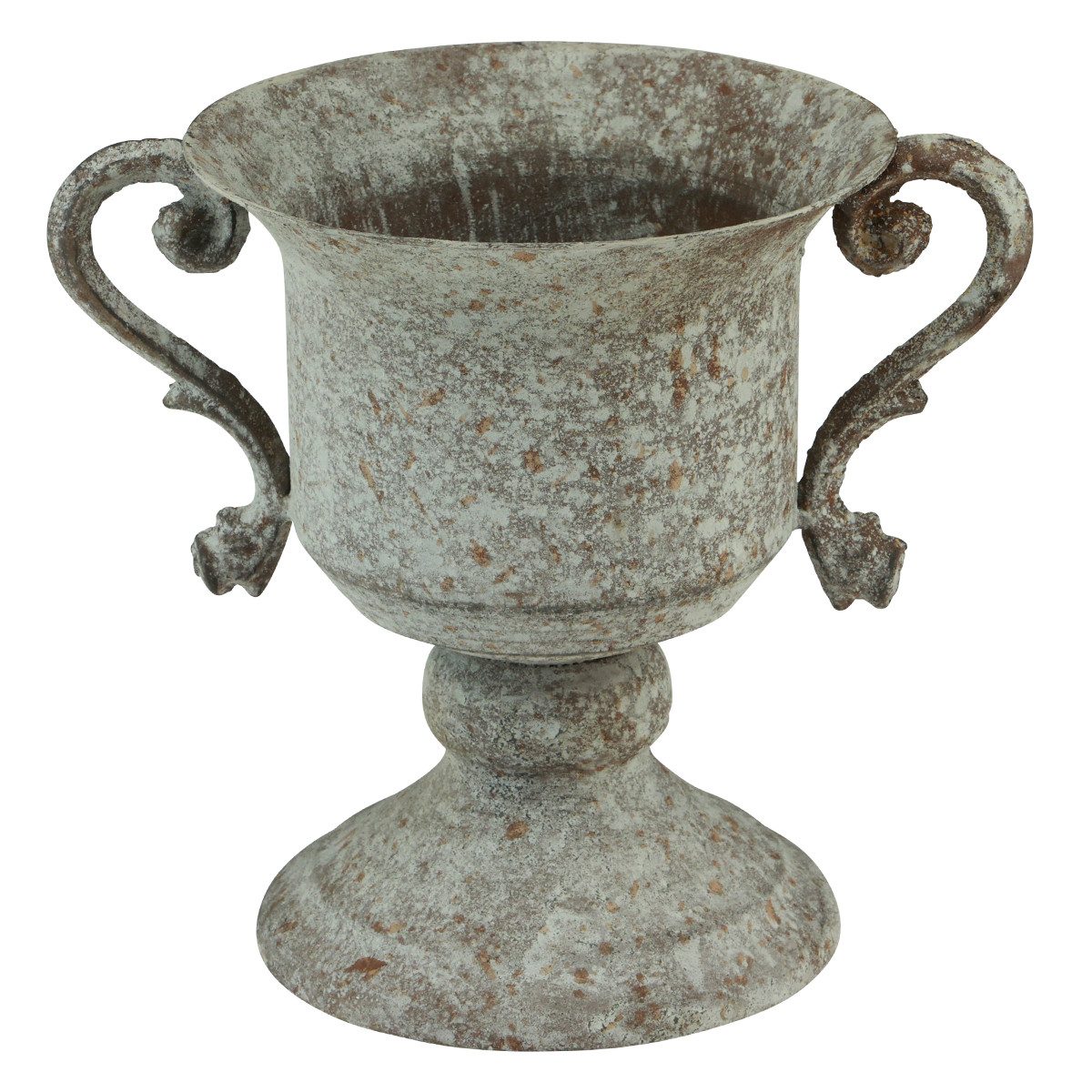 Dekoschale Antik Metall Deko Pokal mit Henkel Braun Weiß Vase Ø13,5cm H19,5cm